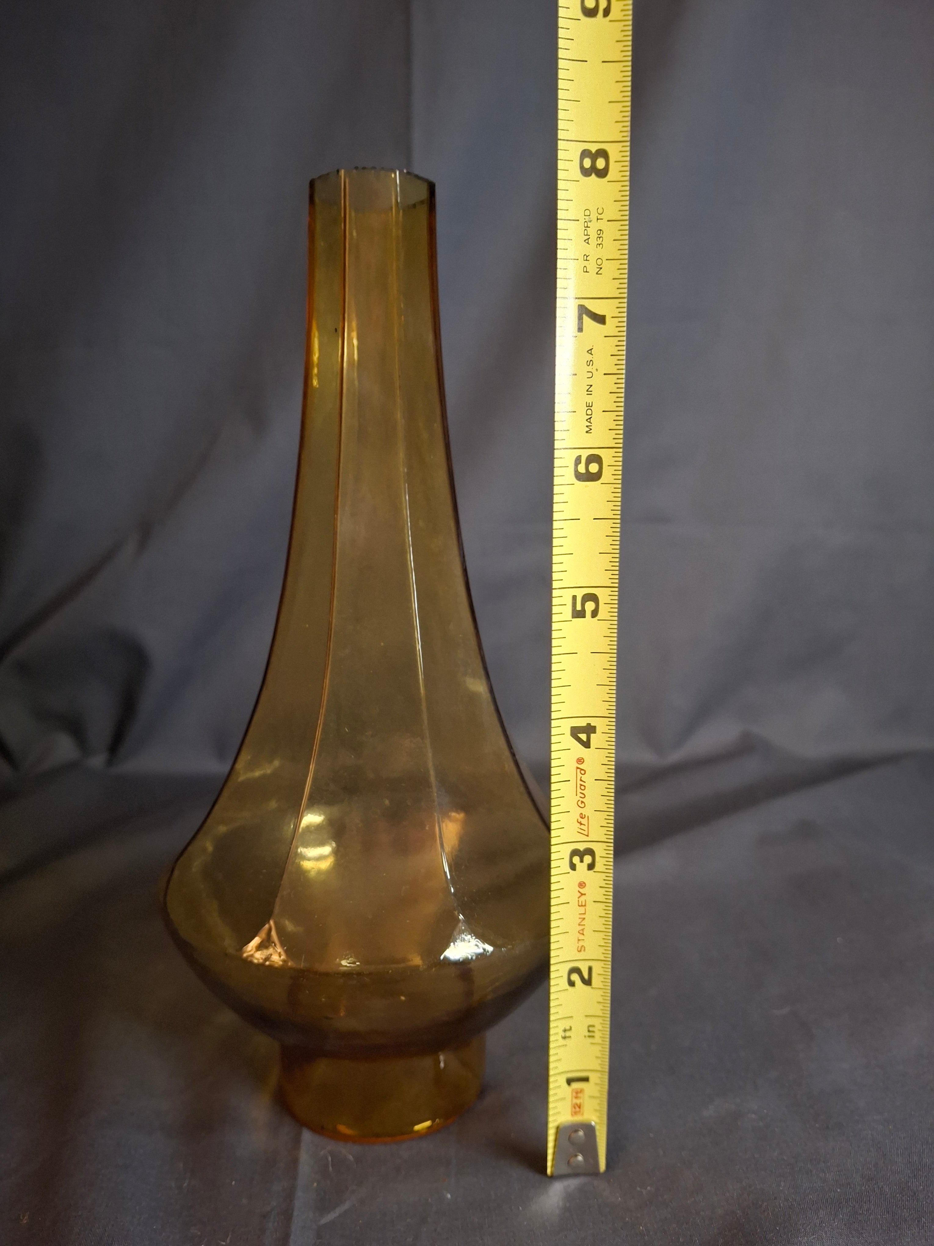 Vintage Amber Glass Octagonal Lamp Chimney 1.75" Fitter Fluted Paneled 8.5"