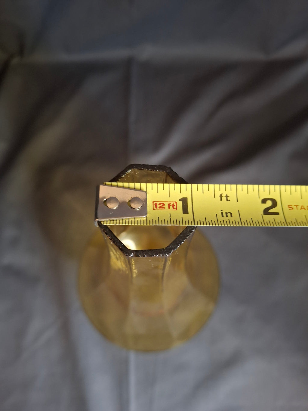 Vintage Amber Glass Octagonal Lamp Chimney 1.75" Fitter Fluted Paneled 8.5"