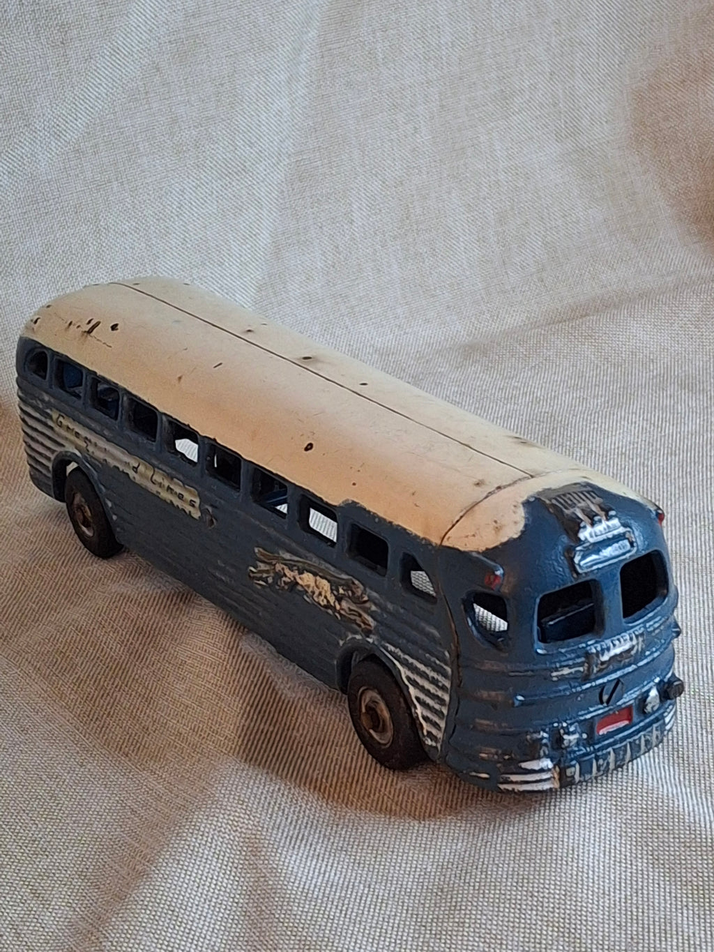 Vintage Arcade Cast Iron Greyhound Bus 9" Toy 1930s Blue 438B All Original