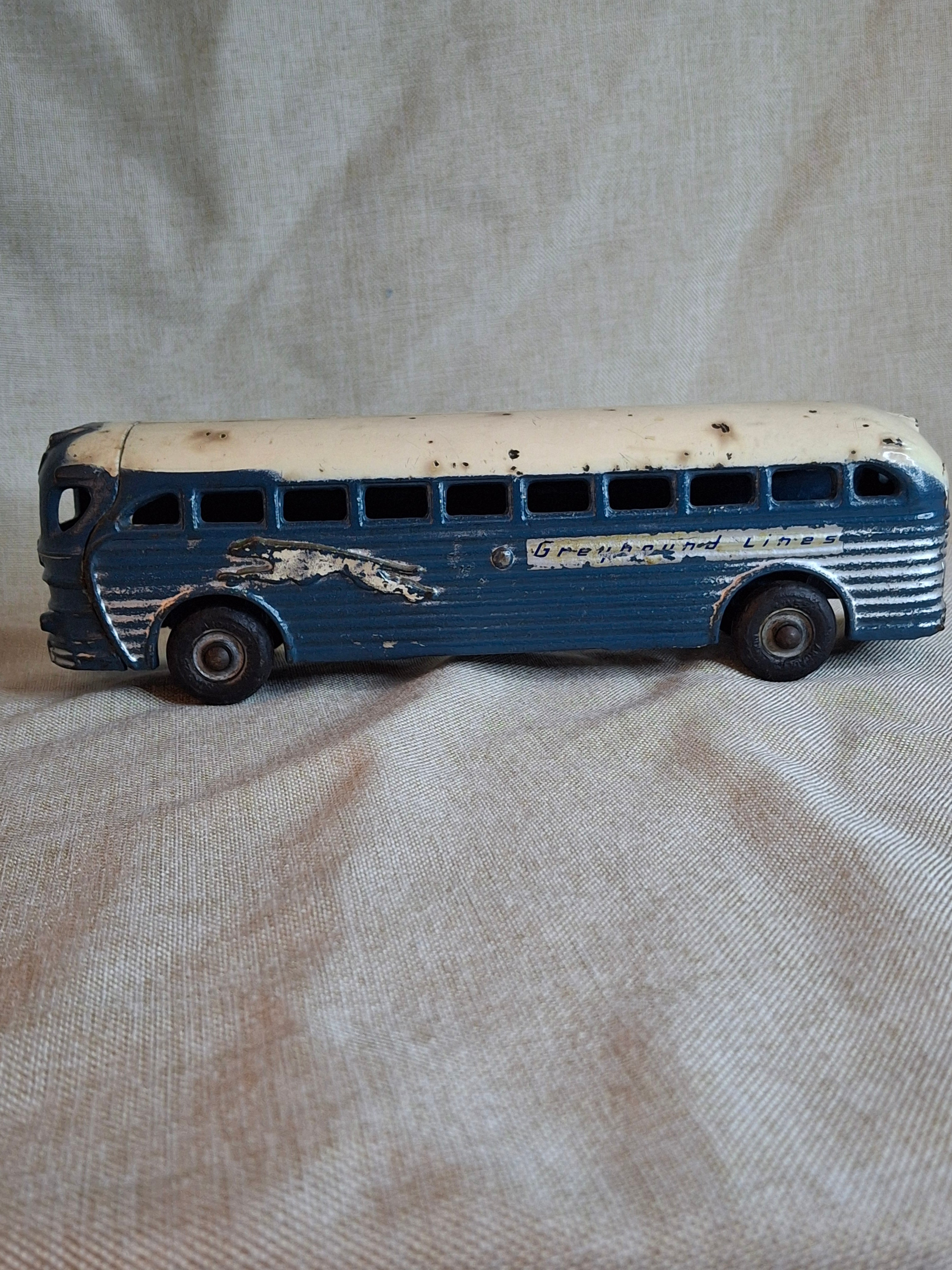 Vintage Arcade Cast Iron Greyhound Bus 9" Toy 1930s Blue 438B All Original