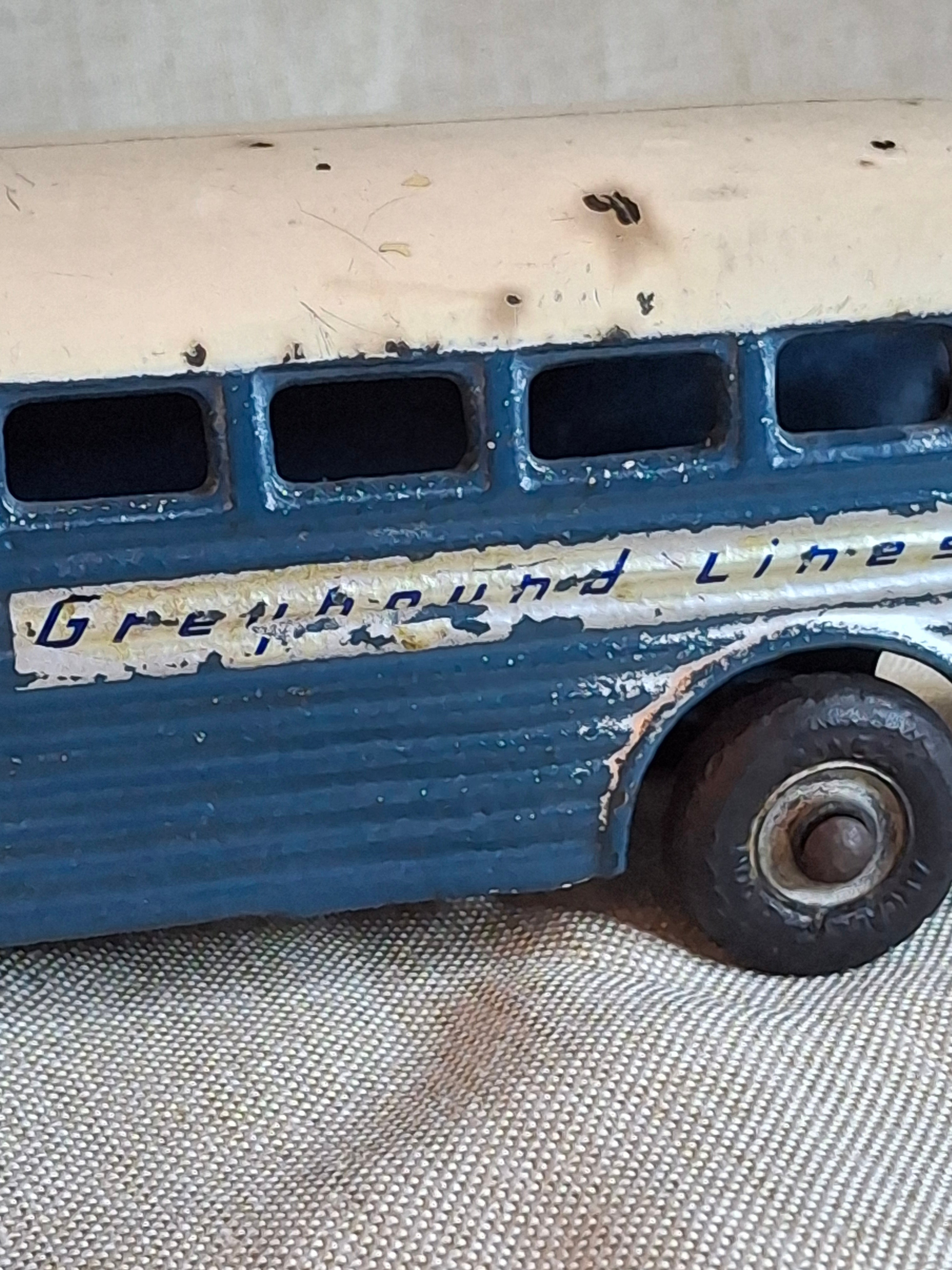 Vintage Arcade Cast Iron Greyhound Bus 9" Toy 1930s Blue 438B All Original