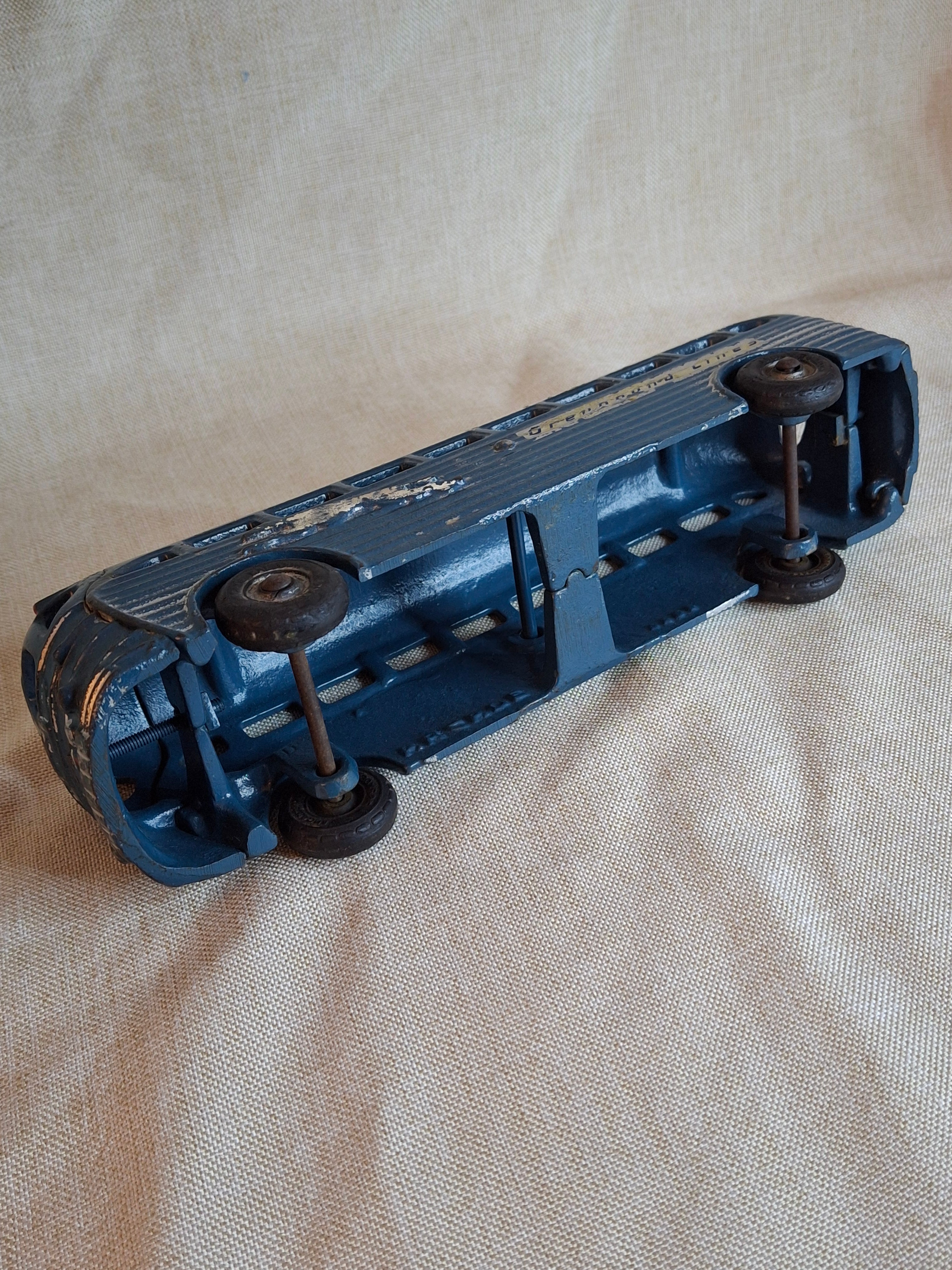 Vintage Arcade Cast Iron Greyhound Bus 9" Toy 1930s Blue 438B All Original