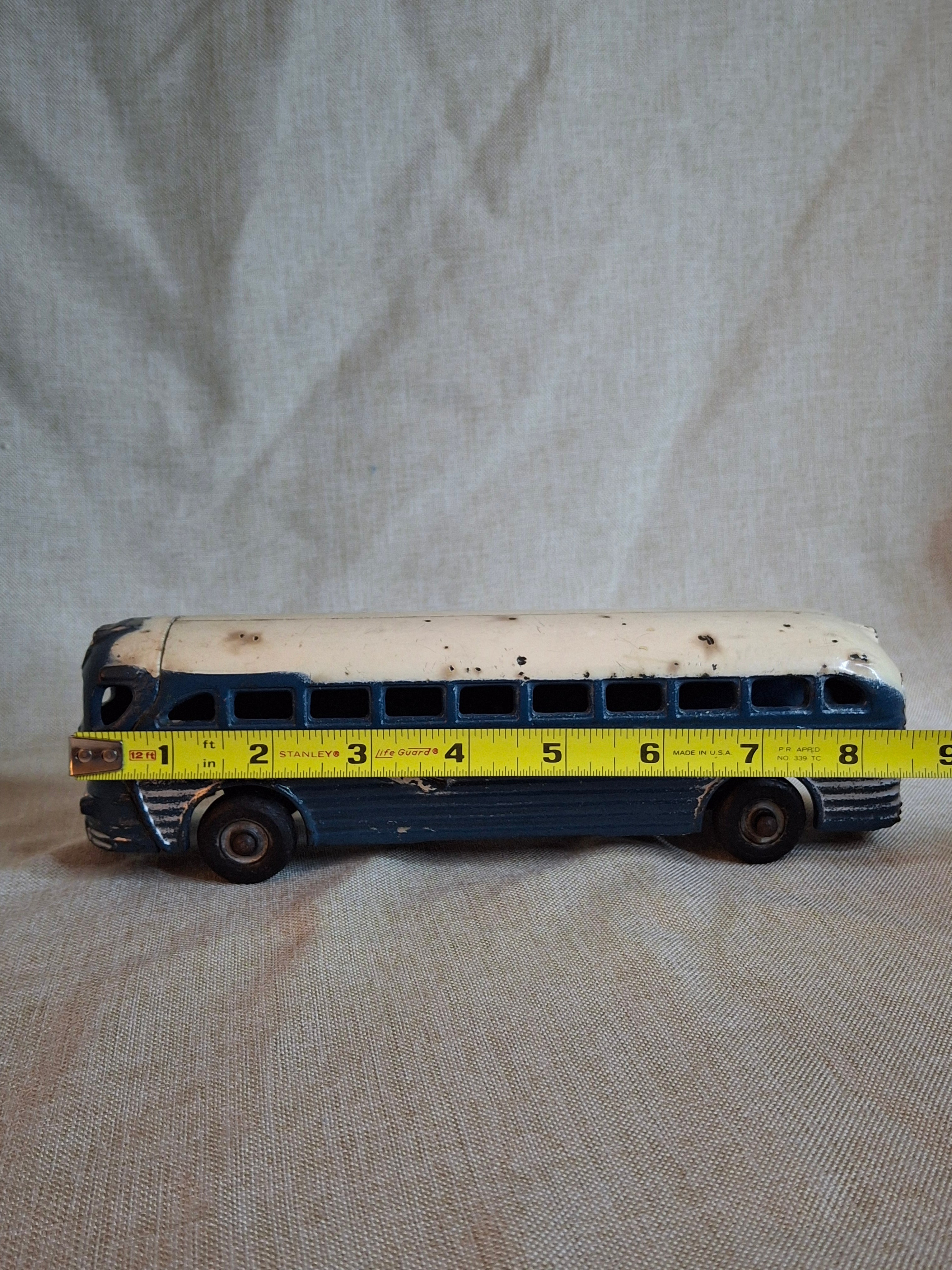 Vintage Arcade Cast Iron Greyhound Bus 9" Toy 1930s Blue 438B All Original