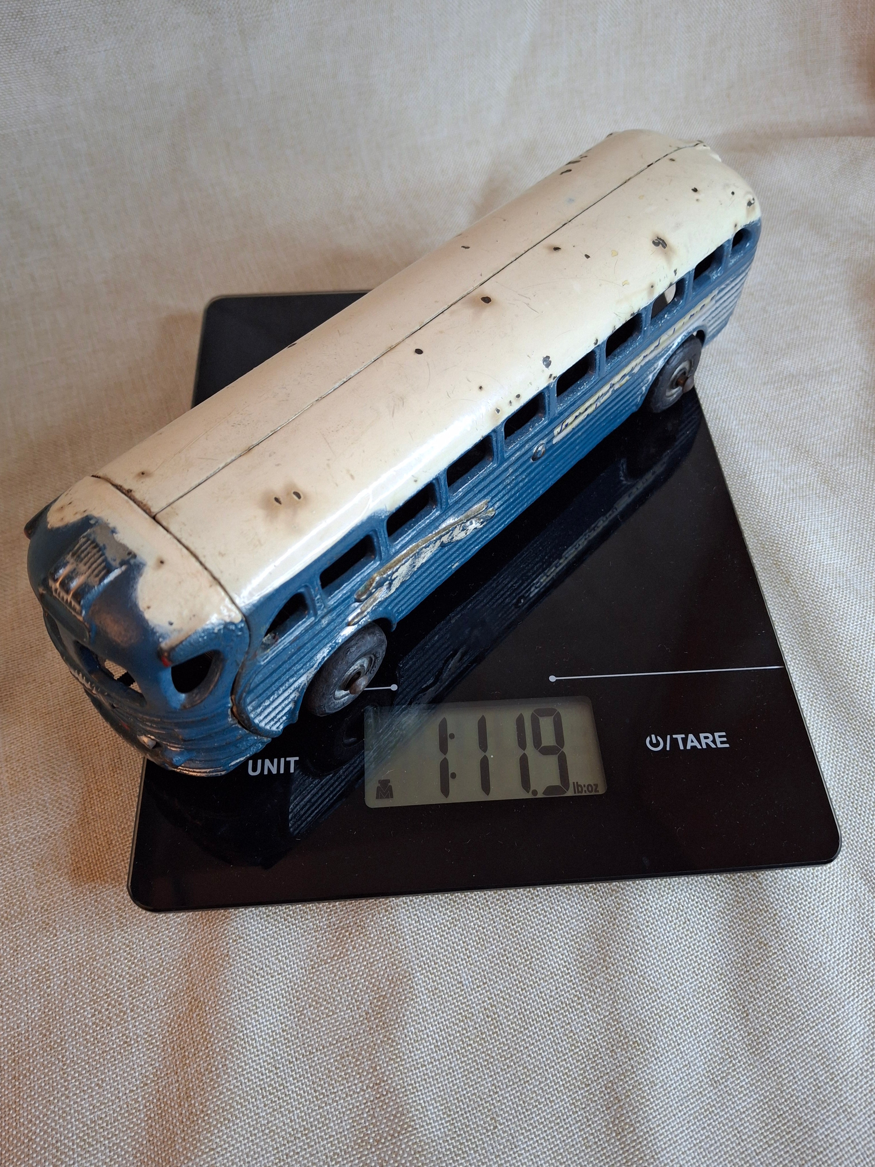 Vintage Arcade Cast Iron Greyhound Bus 9" Toy 1930s Blue 438B All Original