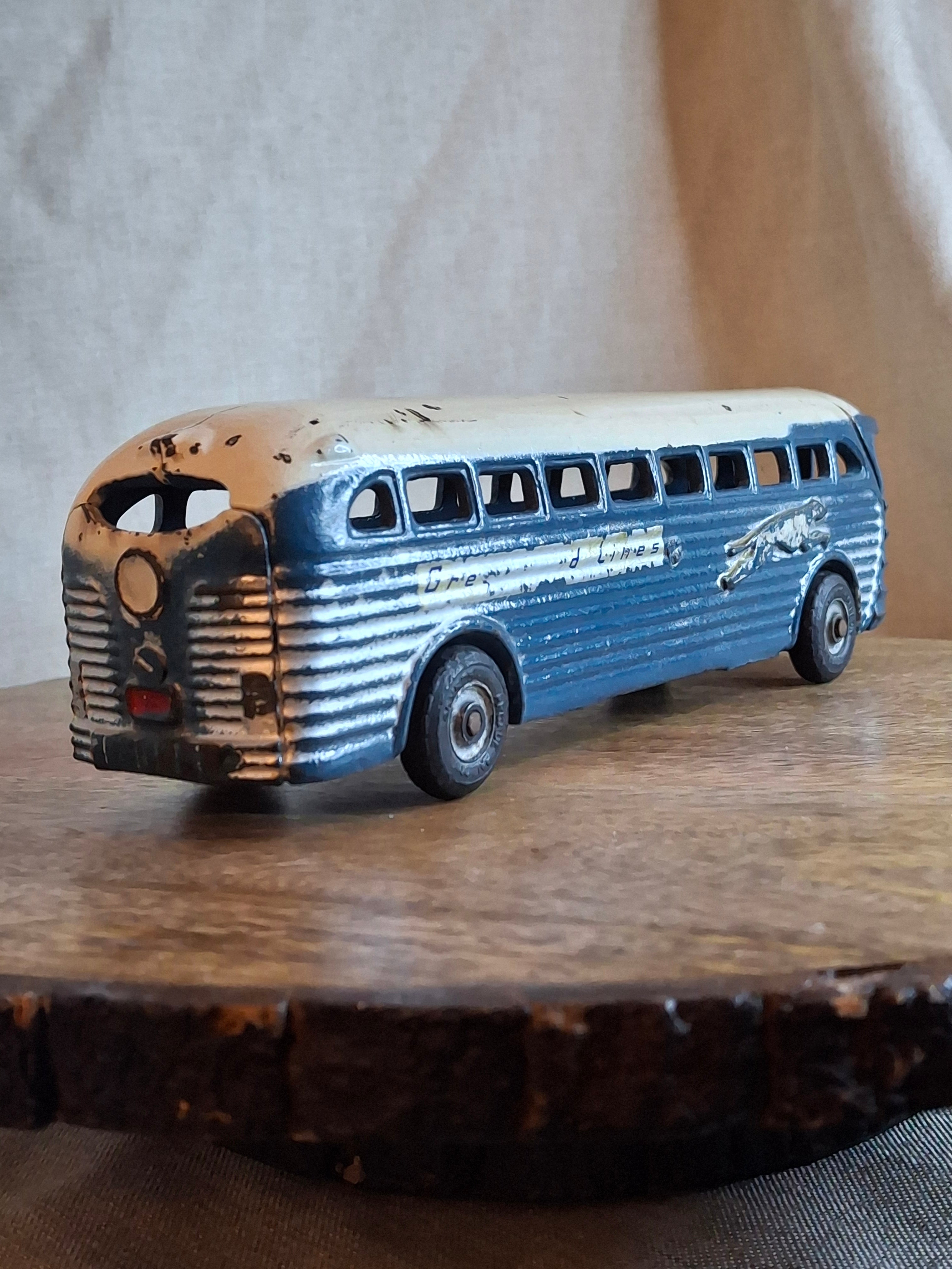 Vintage Arcade Cast Iron Greyhound Bus 9" Toy 1930s Blue 438B All Original
