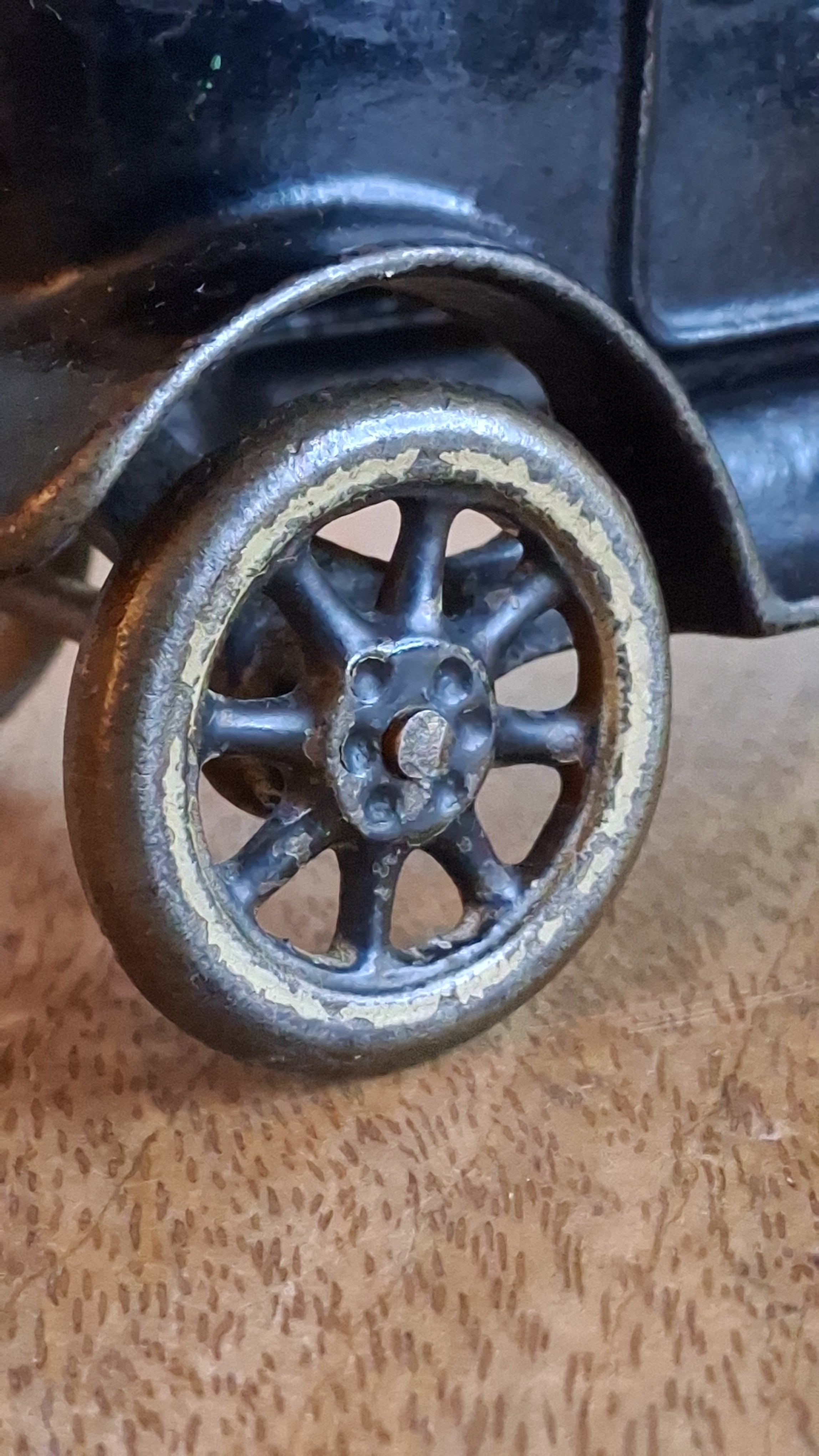 Antique Arcade Cast Iron Ford Model T Tudor Sedan Toy c. 1925 100% Original Paint Gold Striping White Wheels 5"