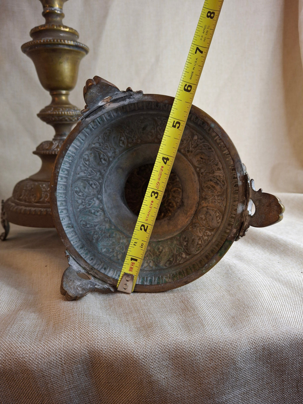 Antique Monumental Warsaw Brass Shabbat Candlesticks, 14" Polish Sabbath 19th Century Pair