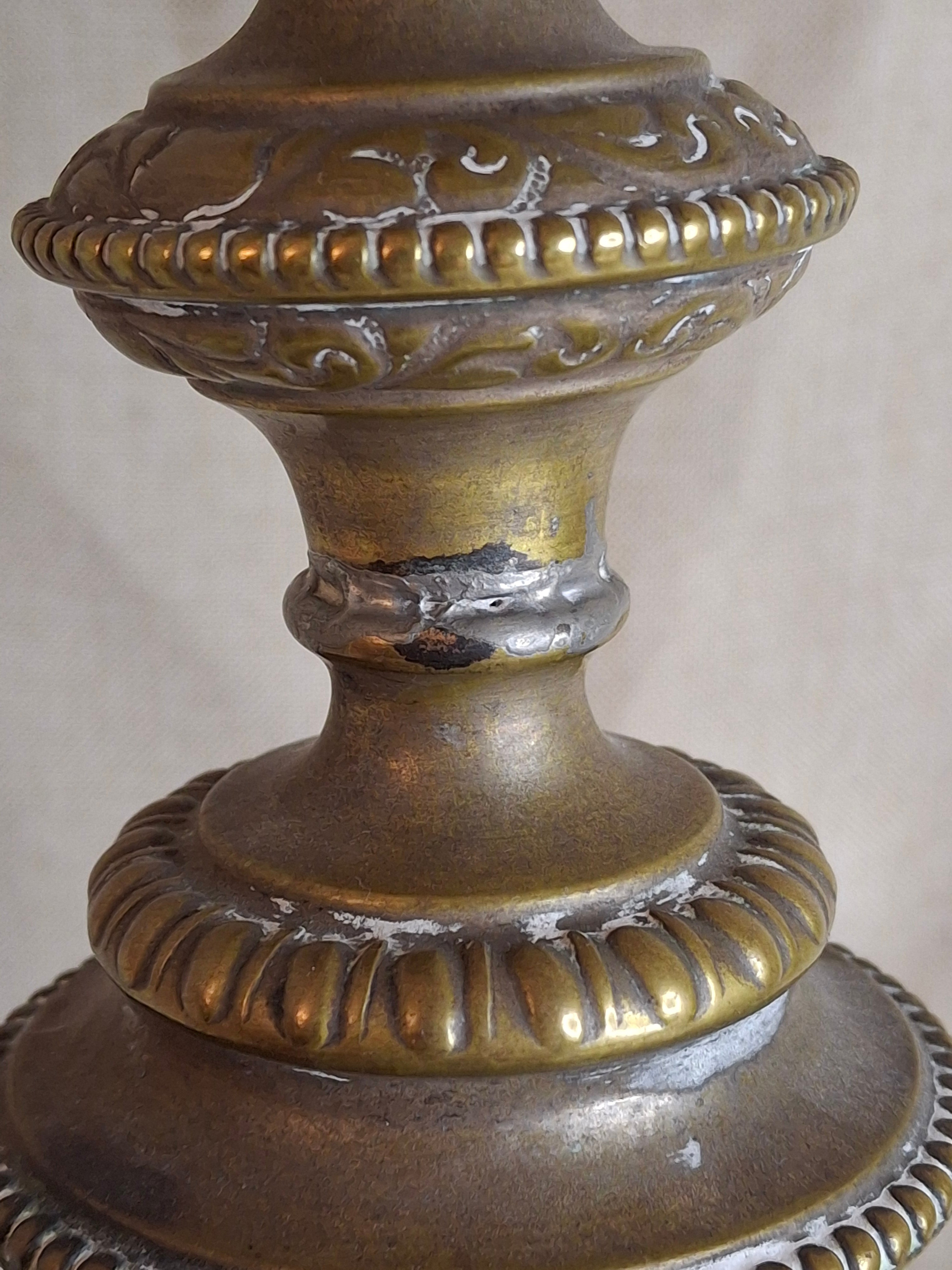 Antique Monumental Warsaw Brass Shabbat Candlesticks, 14" Polish Sabbath 19th Century Pair