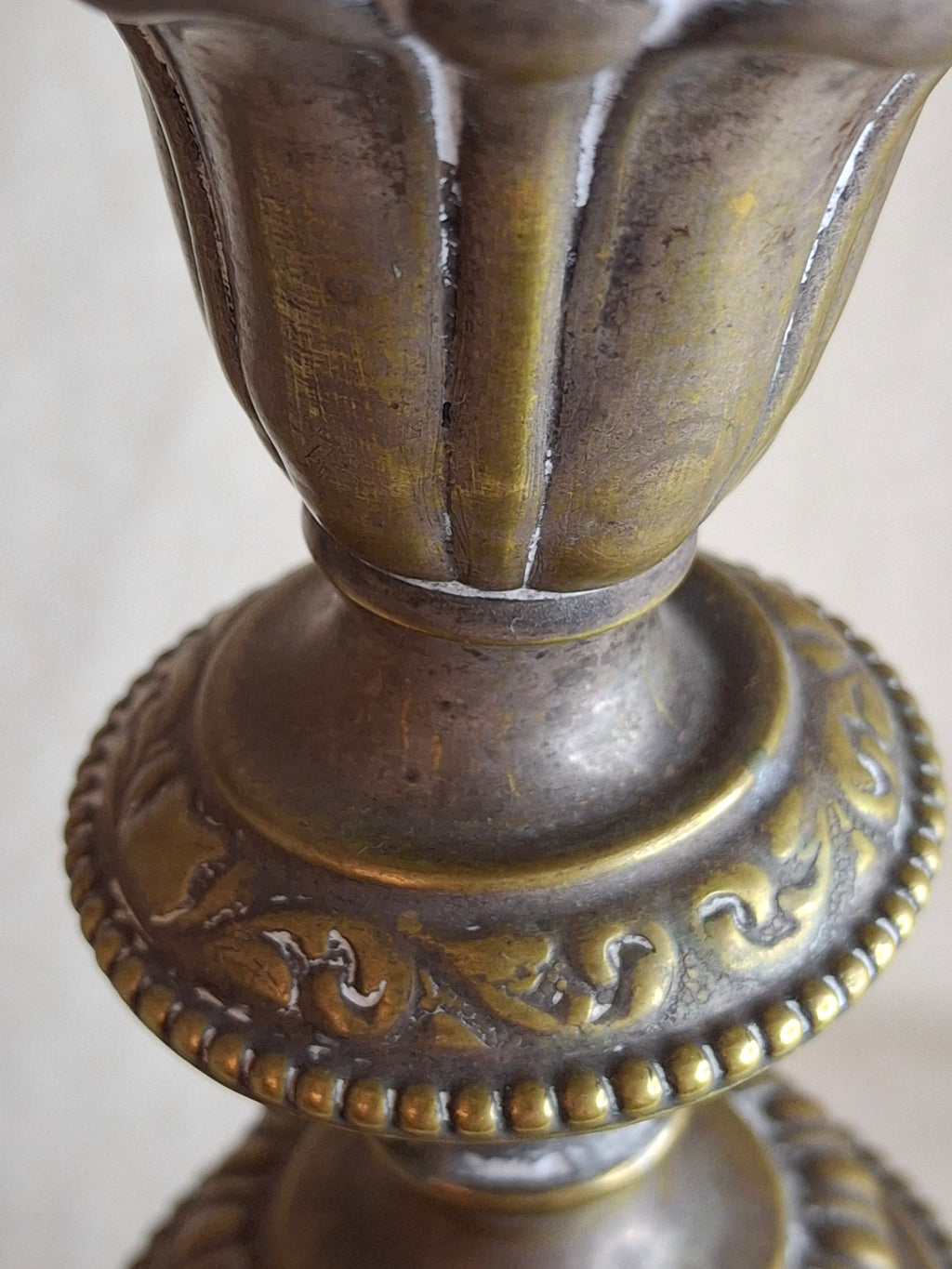 Antique Monumental Warsaw Brass Shabbat Candlesticks, 14" Polish Sabbath 19th Century Pair