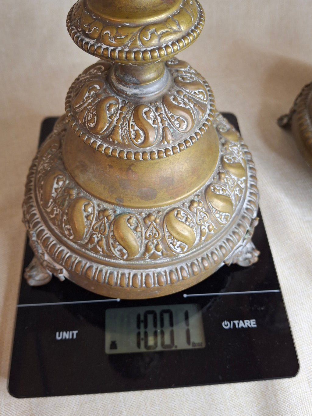 Antique Monumental Warsaw Brass Shabbat Candlesticks, 14" Polish Sabbath 19th Century Pair