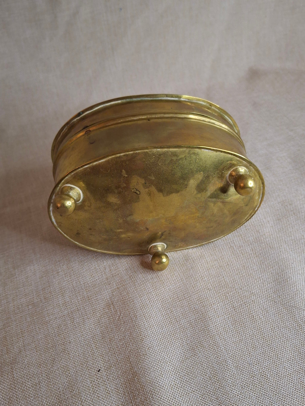 Antique 19th Century Oval Brass Tobacco Box – Hinged Keepsake or Trinket Casket