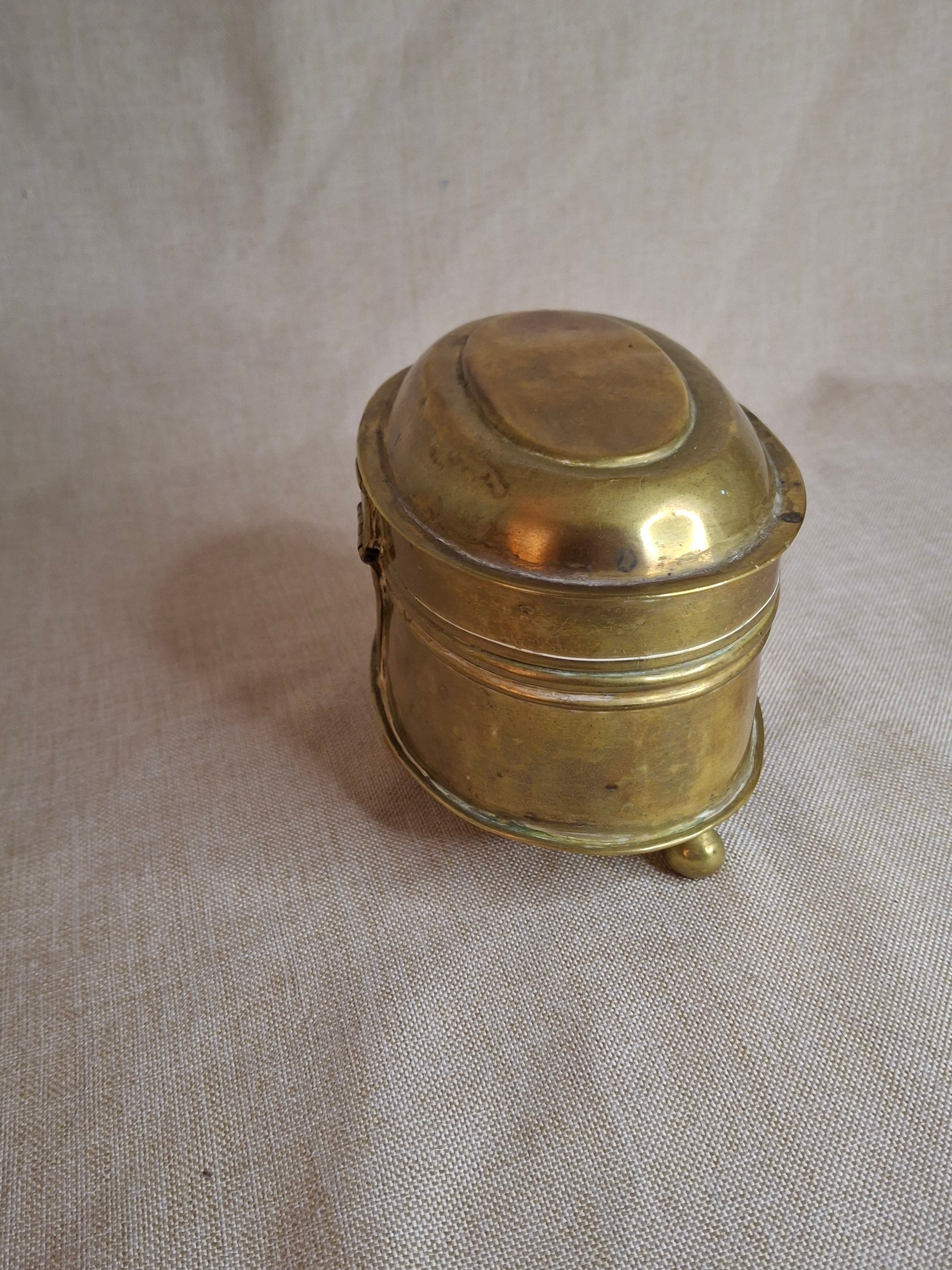 Antique 19th Century Oval Brass Tobacco Box – Hinged Keepsake or Trinket Casket