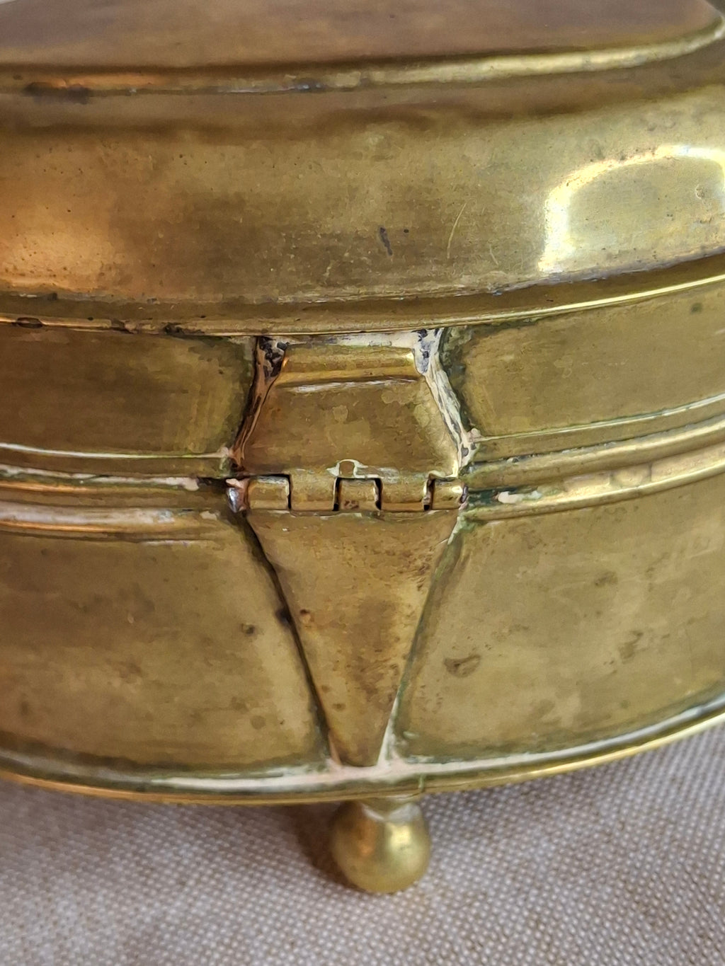 Antique 19th Century Oval Brass Tobacco Box – Hinged Keepsake or Trinket Casket