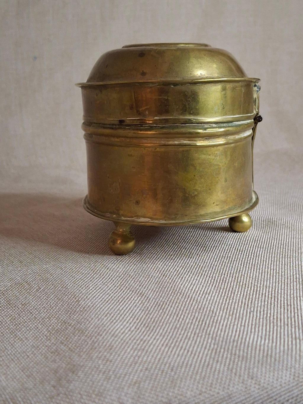 Antique 19th Century Oval Brass Tobacco Box – Hinged Keepsake or Trinket Casket