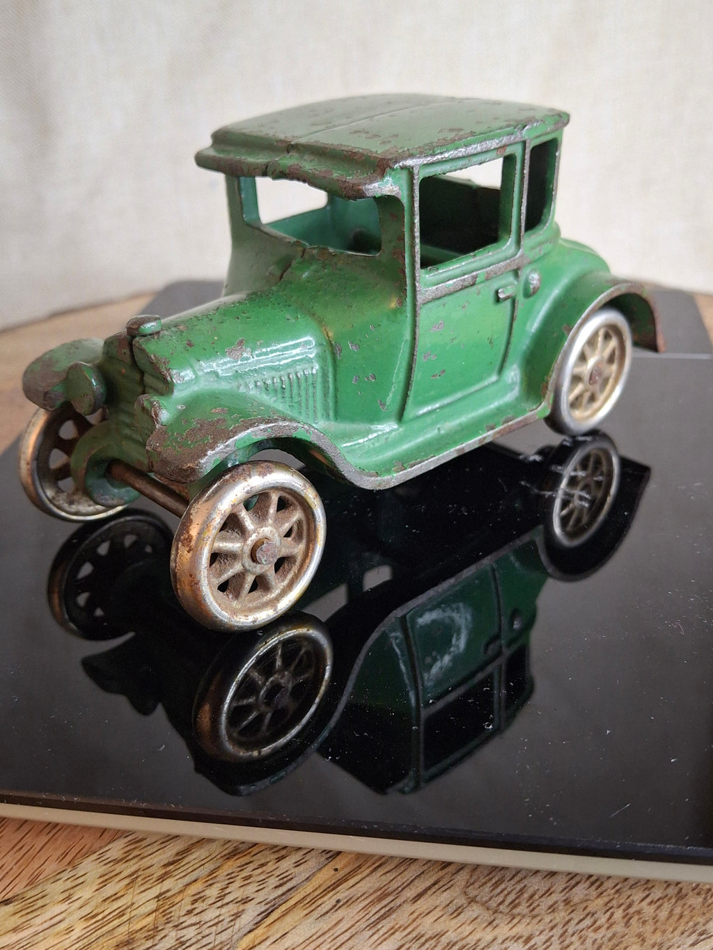 Antique Arcade Cast Iron Ford Model A Coupe Green Toy Car 5" Freeport ILL 1920s