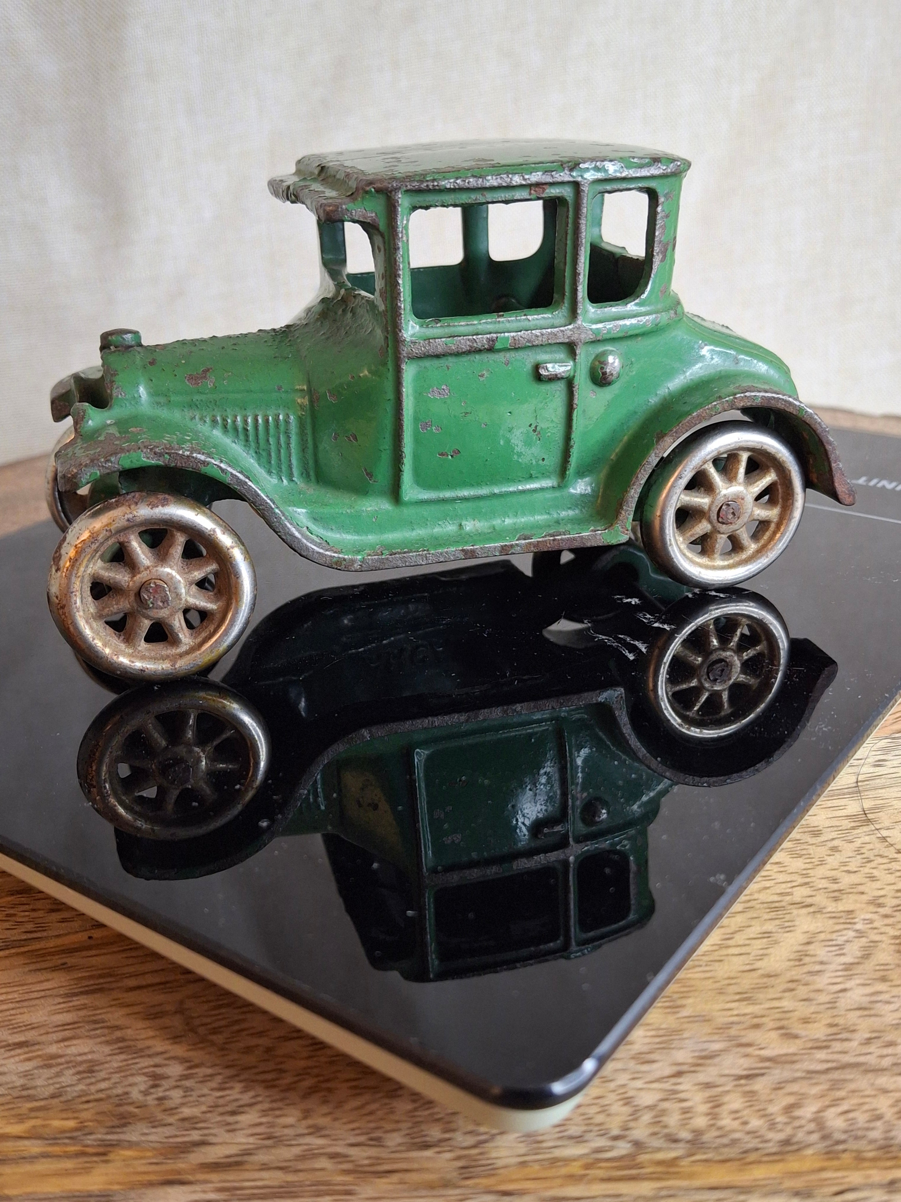 Antique Arcade Cast Iron Ford Model A Coupe Green Toy Car 5" Freeport ILL 1920s