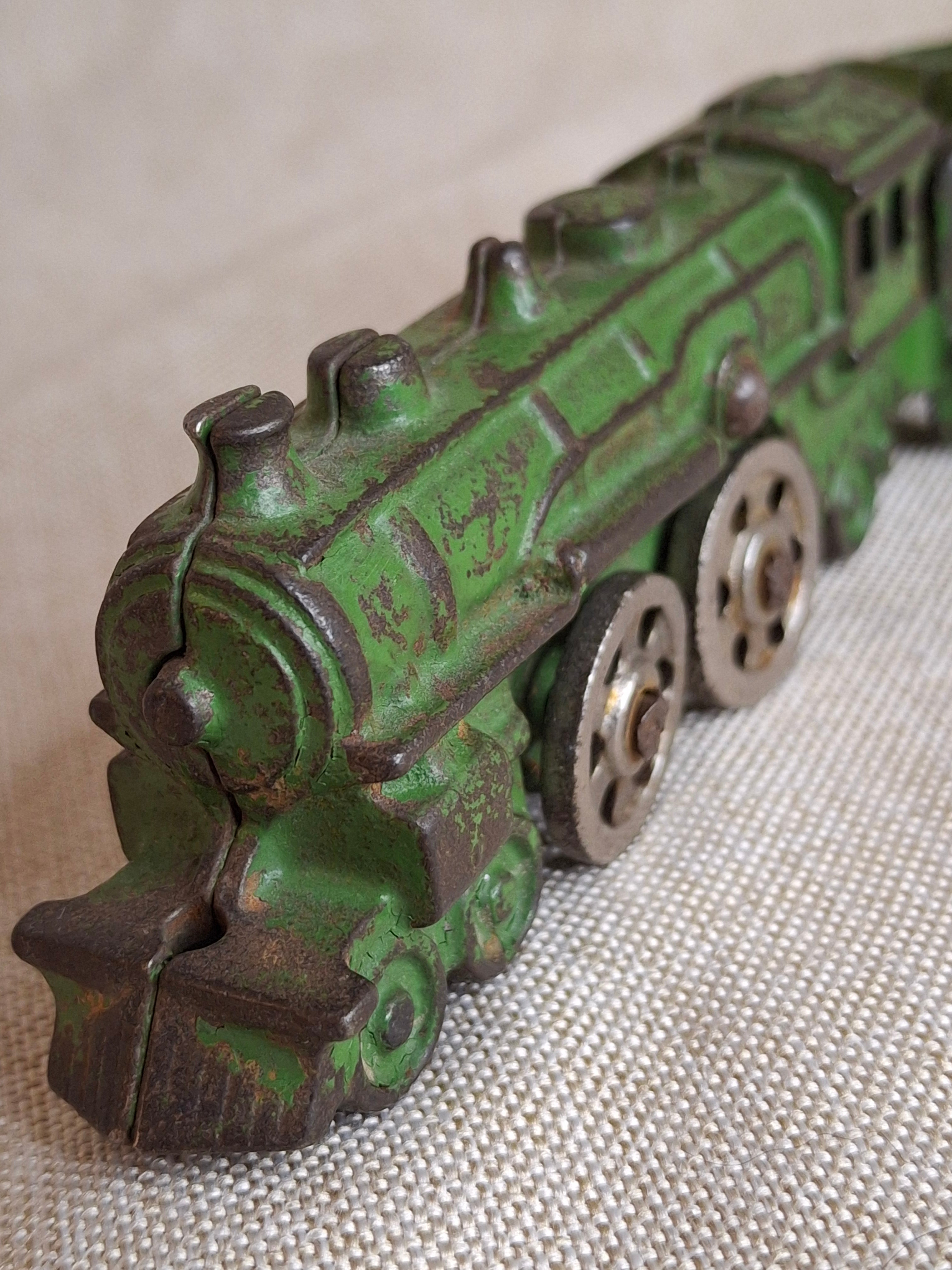 Antique Kilgore Cast Iron Toy Train Locomotive & Tender, Original Green Paint c. 1930s