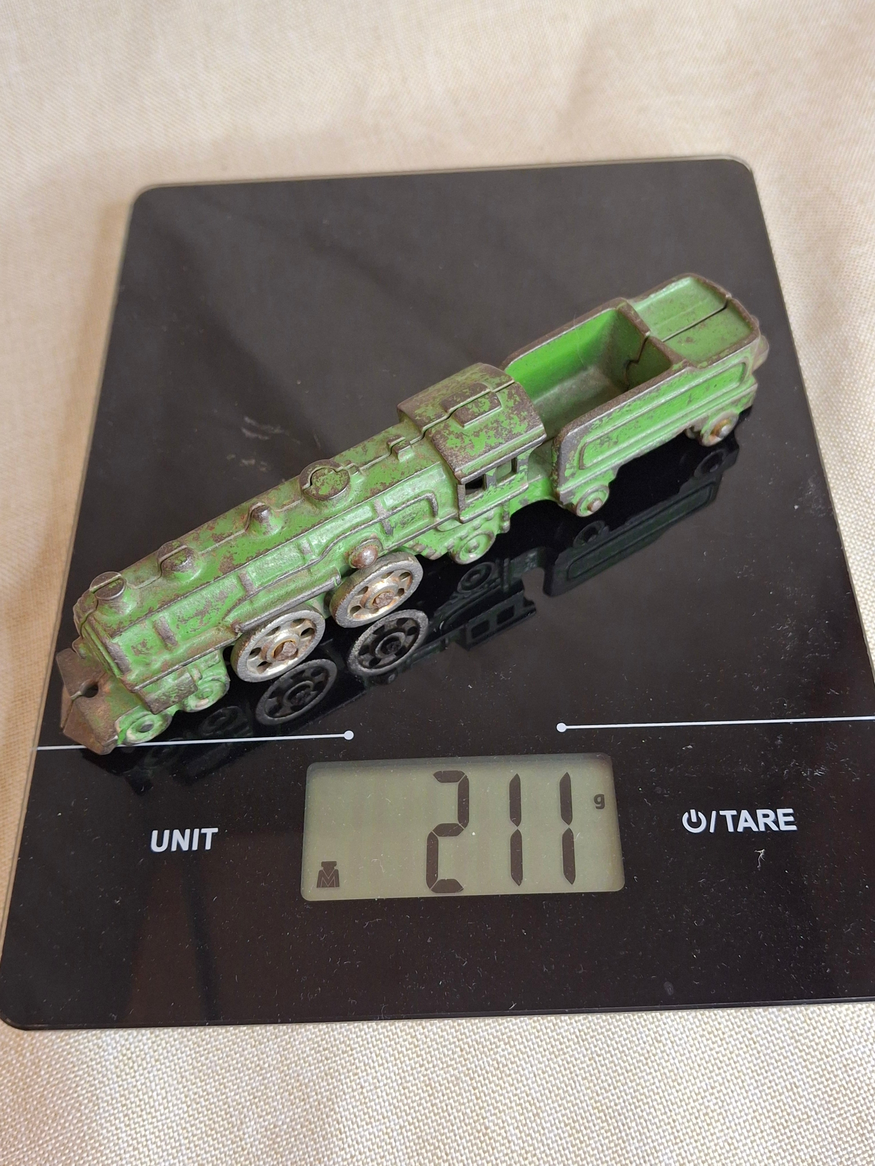 Antique Kilgore Cast Iron Toy Train Locomotive & Tender, Original Green Paint c. 1930s