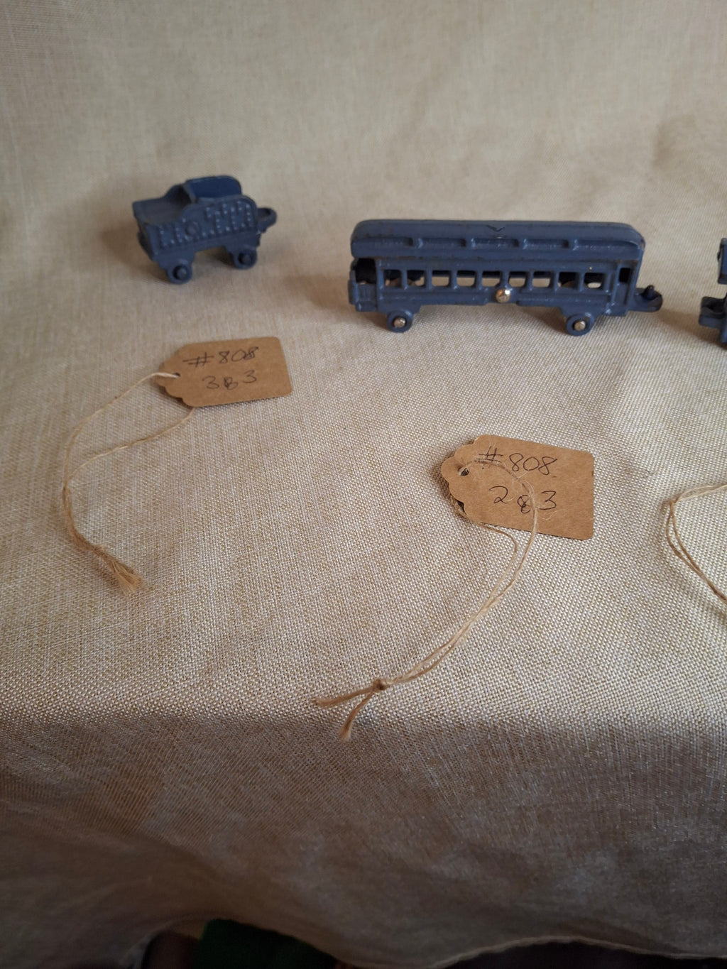 Antique Pre-War Kilgore Cast Iron Toy Floor Train Set – 3 Pieces Blue Paint