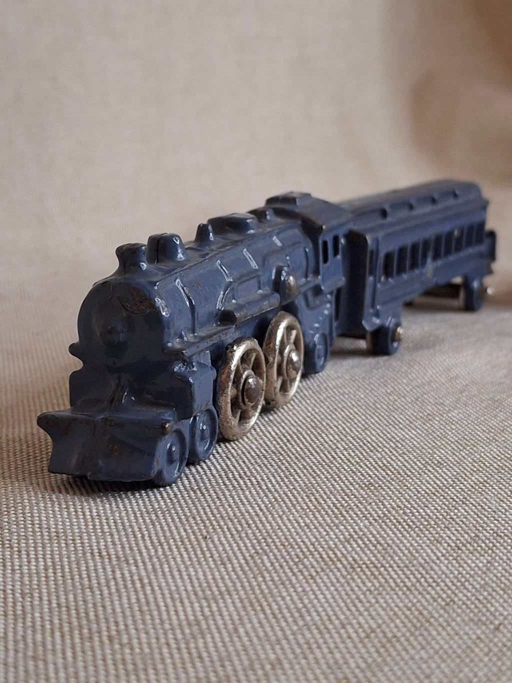 Antique Pre-War Kilgore Cast Iron Toy Floor Train Set – 3 Pieces Blue Paint