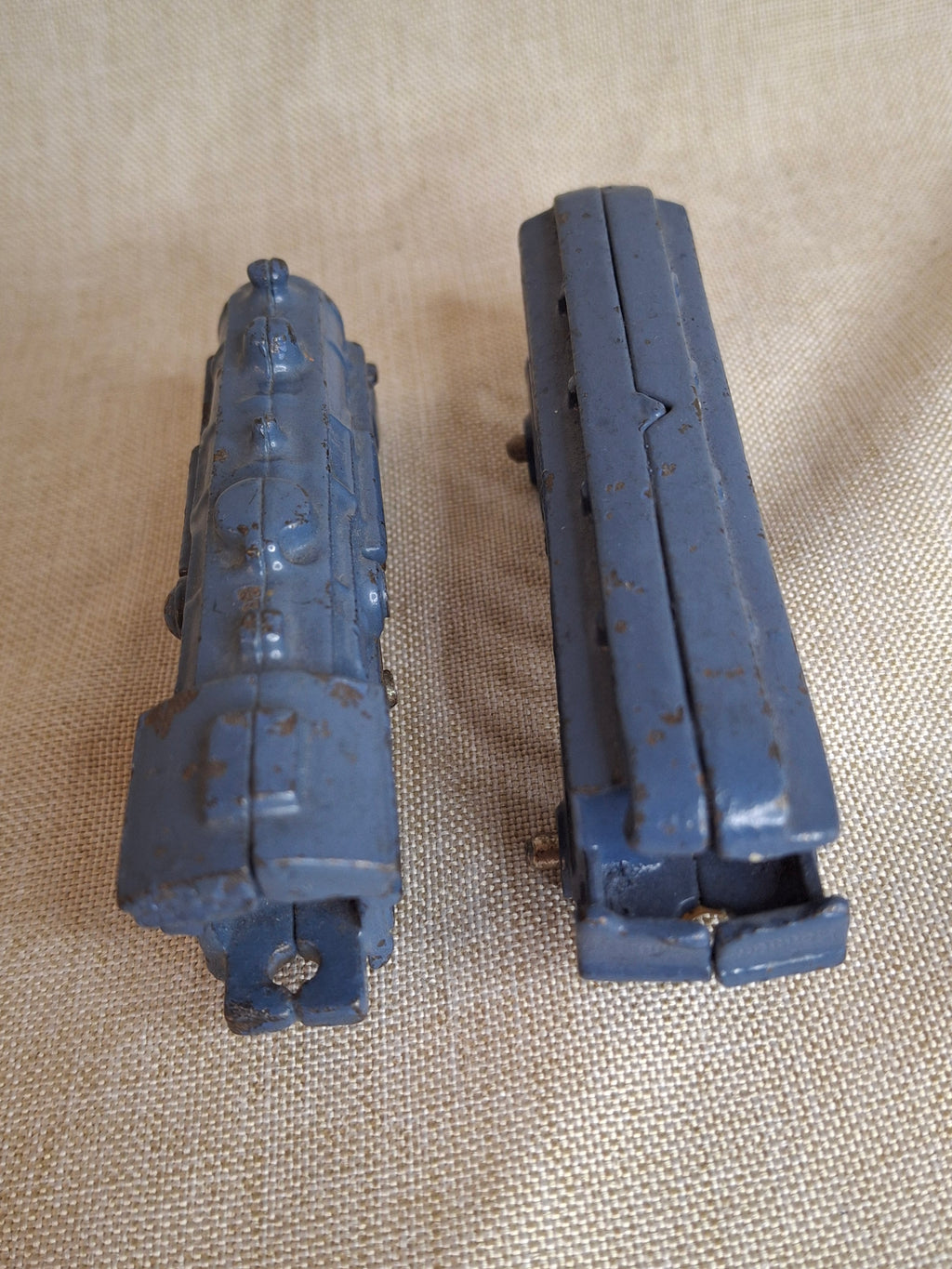 Antique Pre-War Kilgore Cast Iron Toy Floor Train Set – 3 Pieces Blue Paint