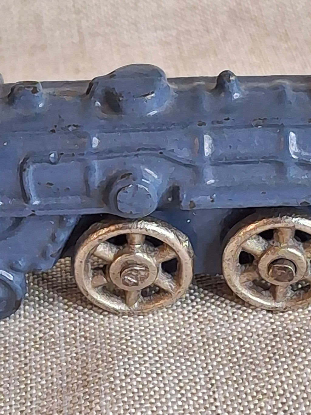 Antique Pre-War Kilgore Cast Iron Toy Floor Train Set – 3 Pieces Blue Paint