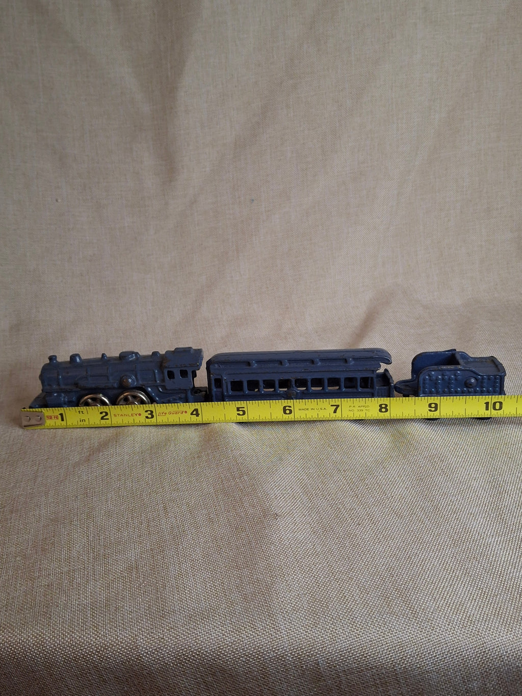 Antique Pre-War Kilgore Cast Iron Toy Floor Train Set – 3 Pieces Blue Paint