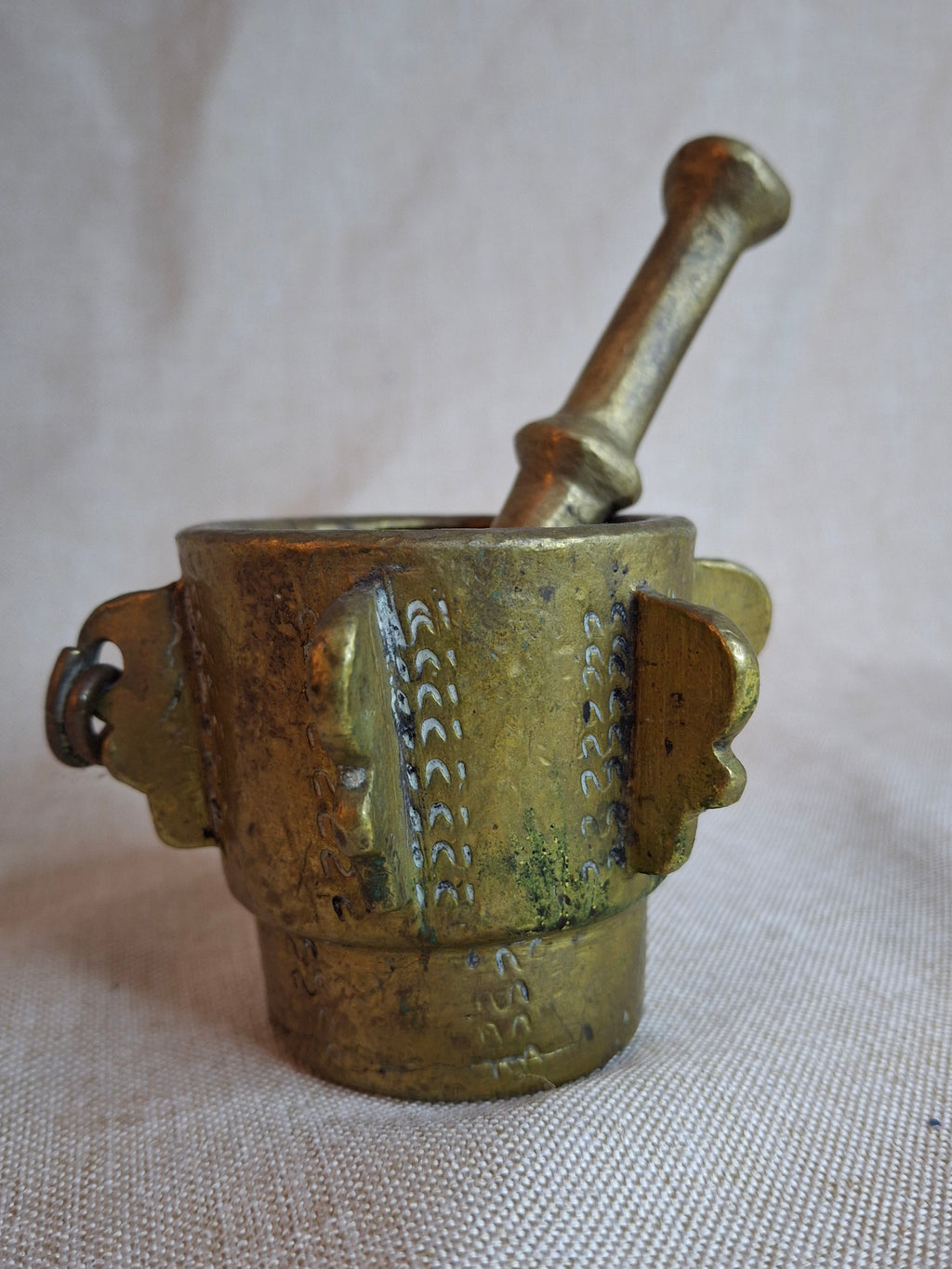 16th or 17th C? Spanish Renaissance Bronze Mortar and Pestle Ribbed Fin Judaica Antiquity