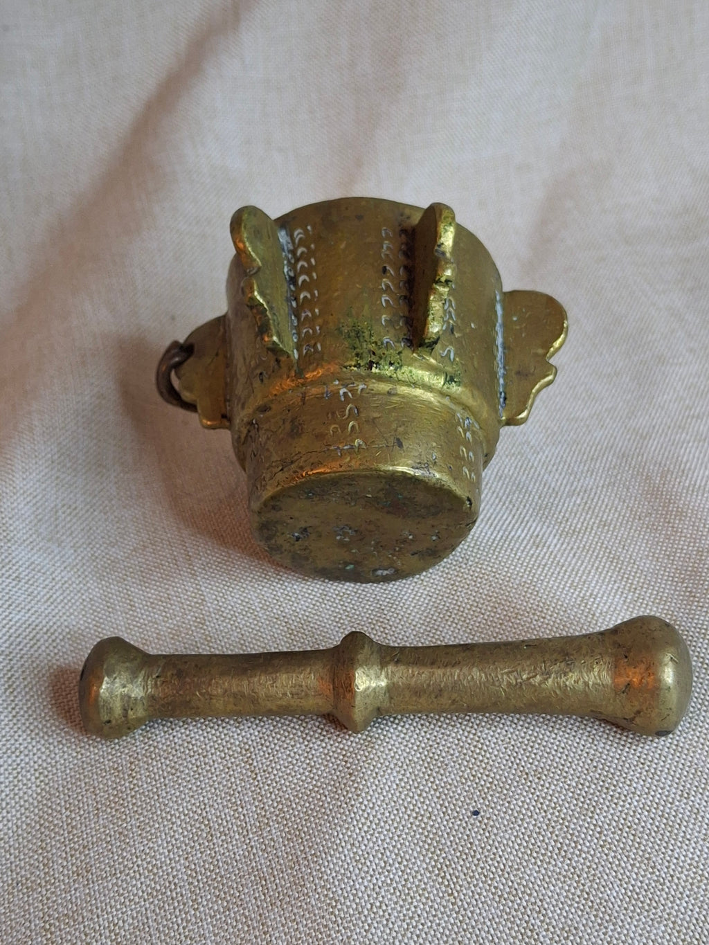 16th or 17th C? Spanish Renaissance Bronze Mortar and Pestle Ribbed Fin Judaica Antiquity