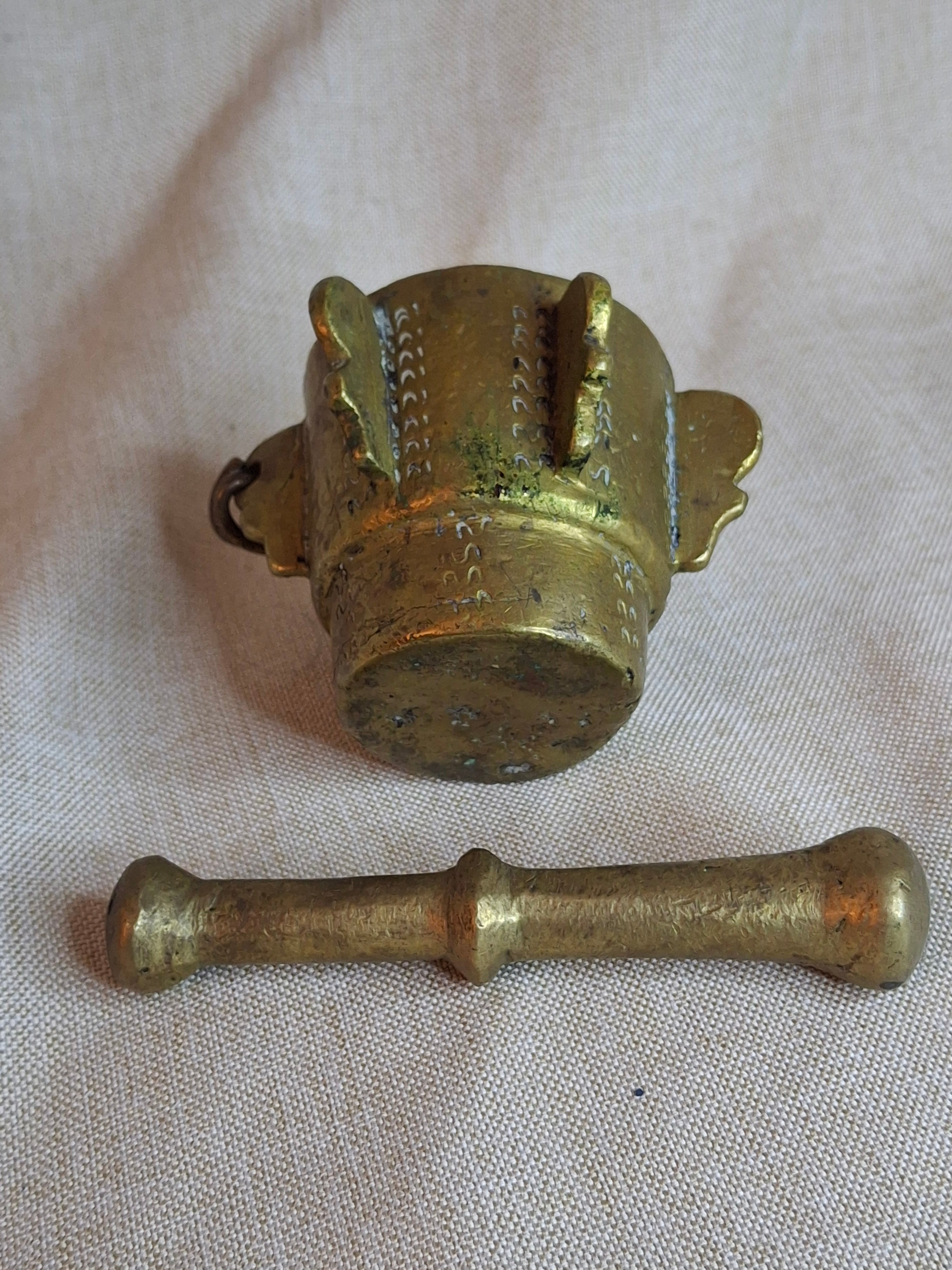 16th or 17th C? Spanish Renaissance Bronze Mortar and Pestle Ribbed Fin Judaica Antiquity