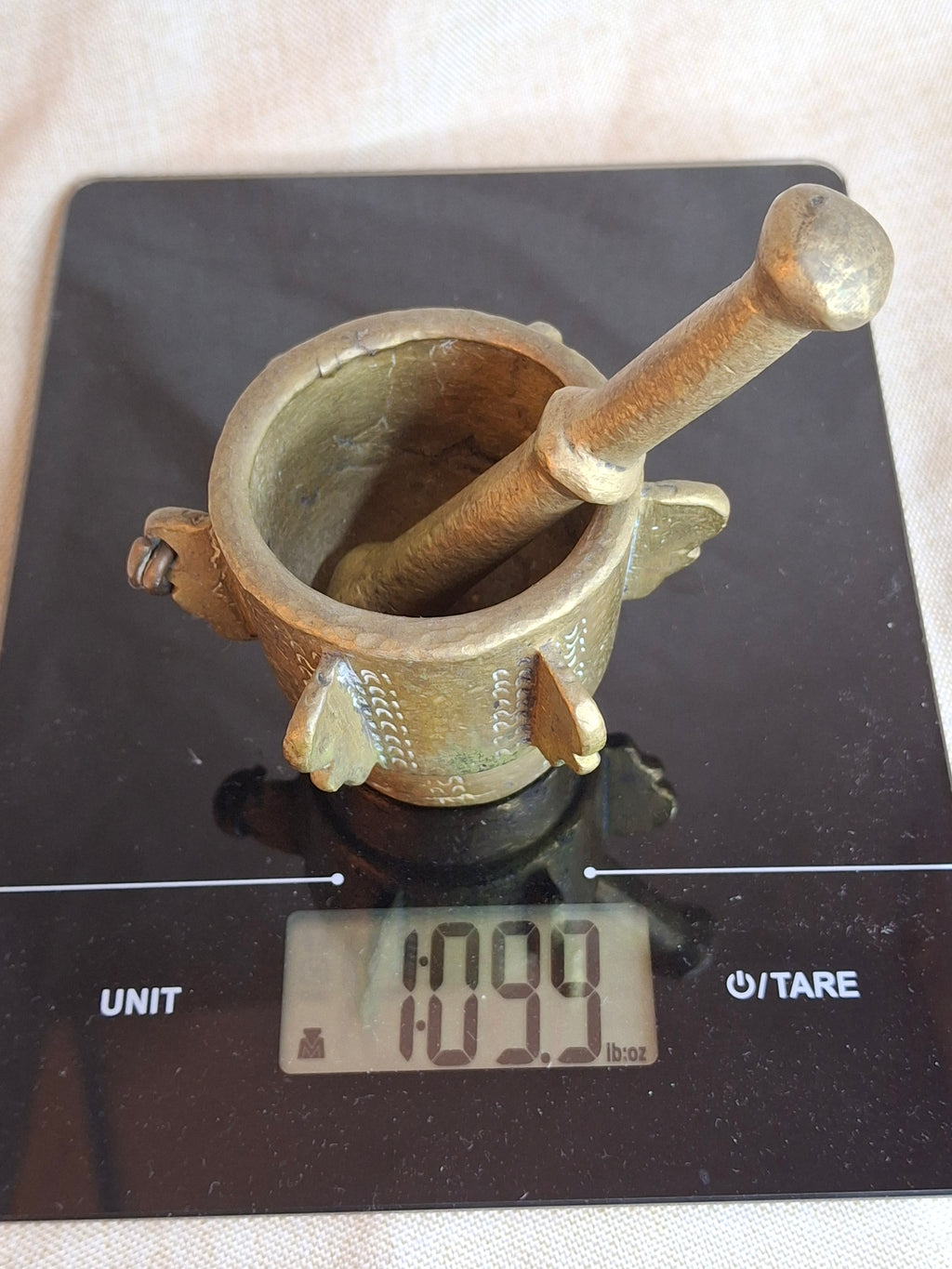 16th or 17th C? Spanish Renaissance Bronze Mortar and Pestle Ribbed Fin Judaica Antiquity