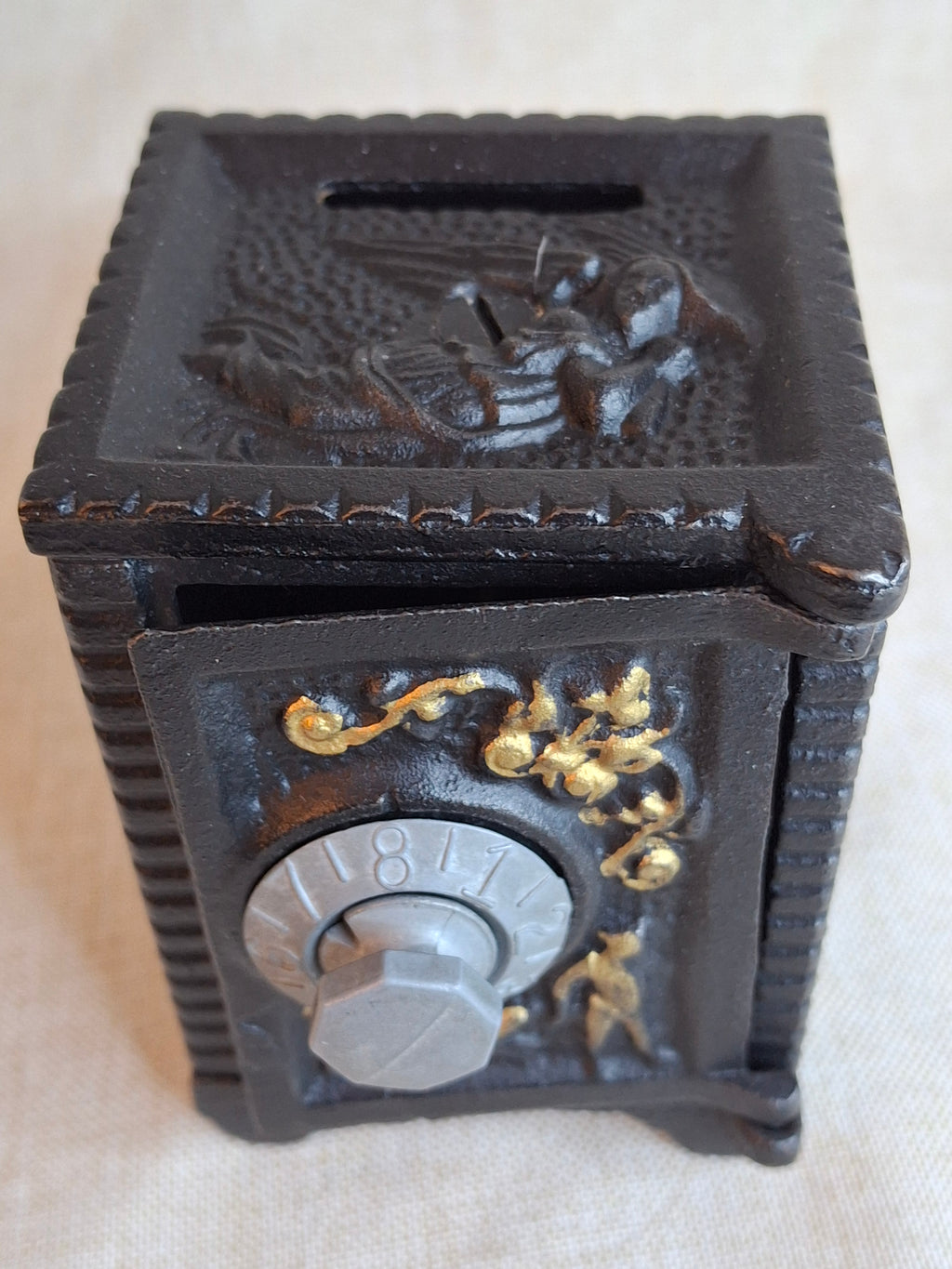 Antique Kenton Toys Cast Iron "Angel" Safe Still Bank 1911 Boy Dog Combination