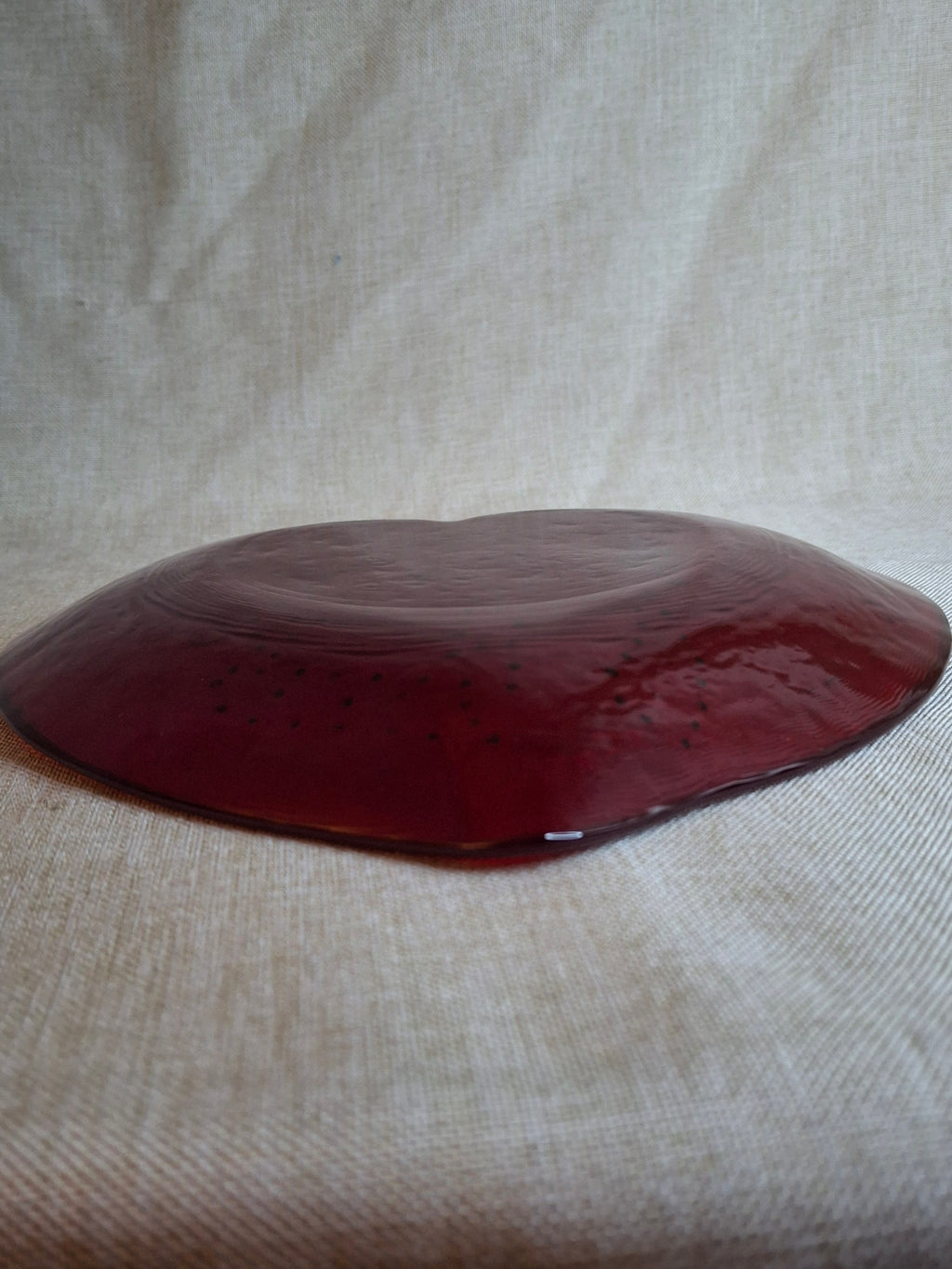 Vintage Murano Red Glass Heart Plate Signed Ahava Hebrew Rue des Rosiers Paris