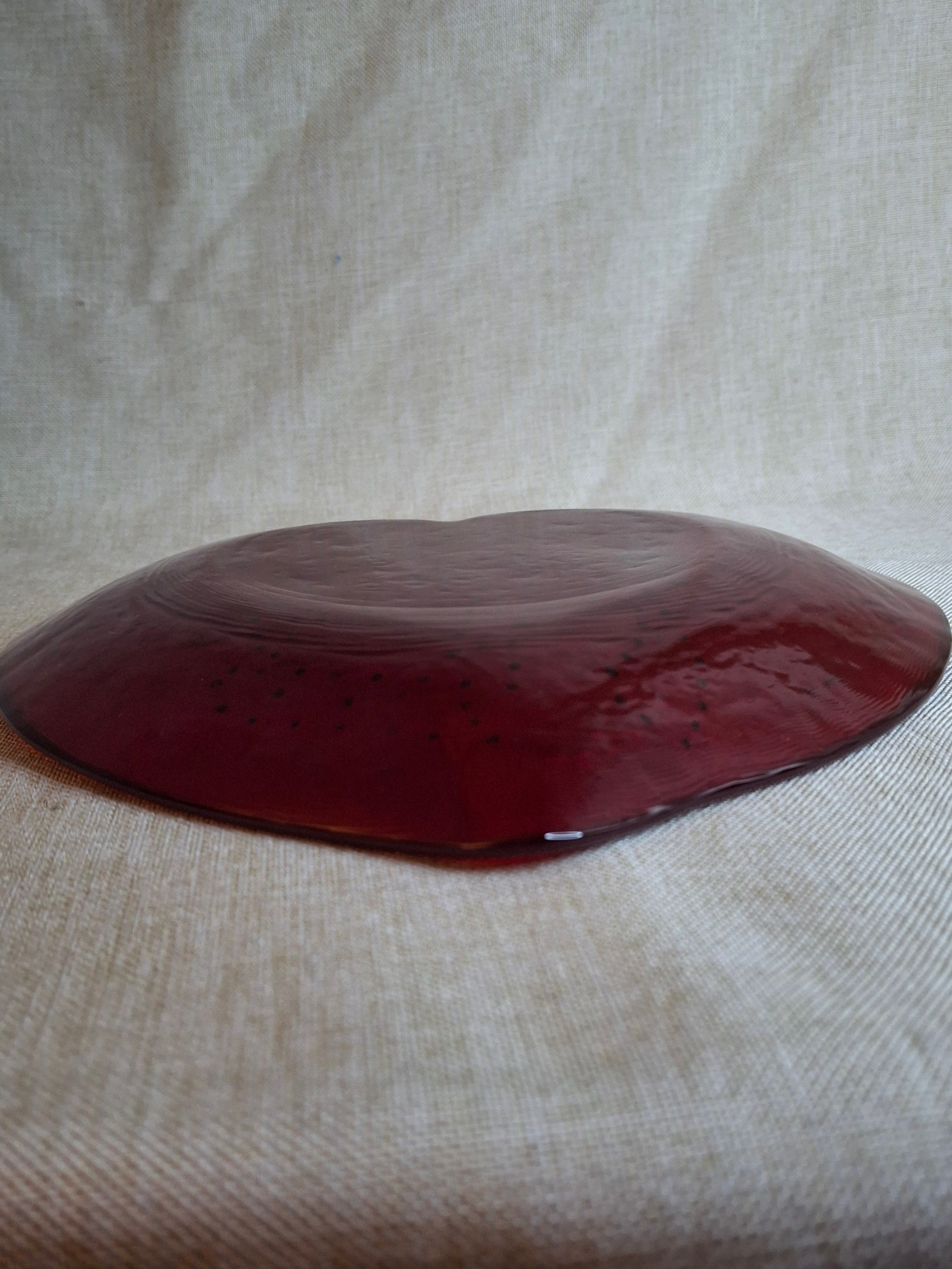 Vintage Murano Red Glass Heart Plate Signed Ahava Hebrew Rue des Rosiers Paris