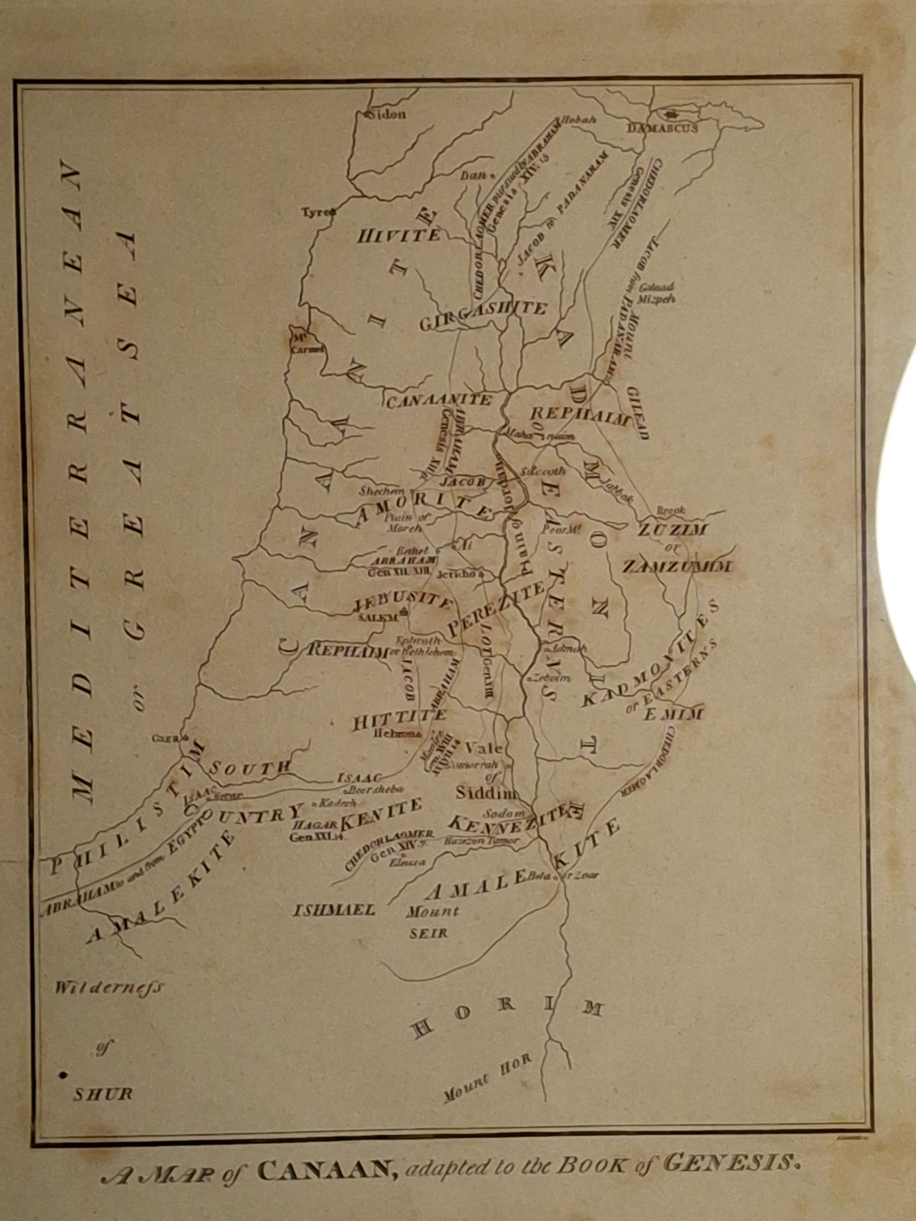 1836 Charles Taylor Antique Map of Canaan Book of Genesis Holy Land Engraving