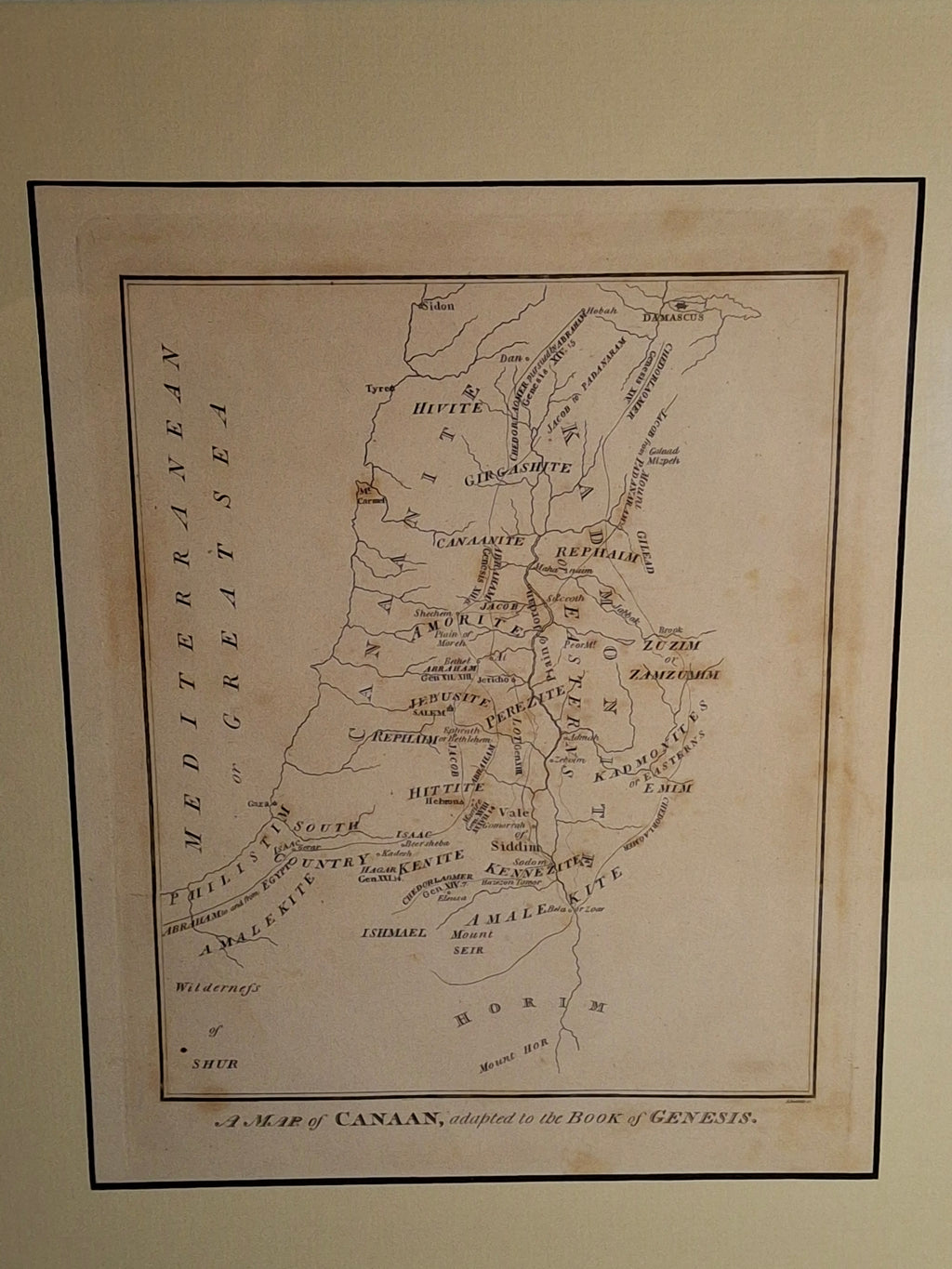 1836 Charles Taylor Antique Map of Canaan Book of Genesis Holy Land Engraving