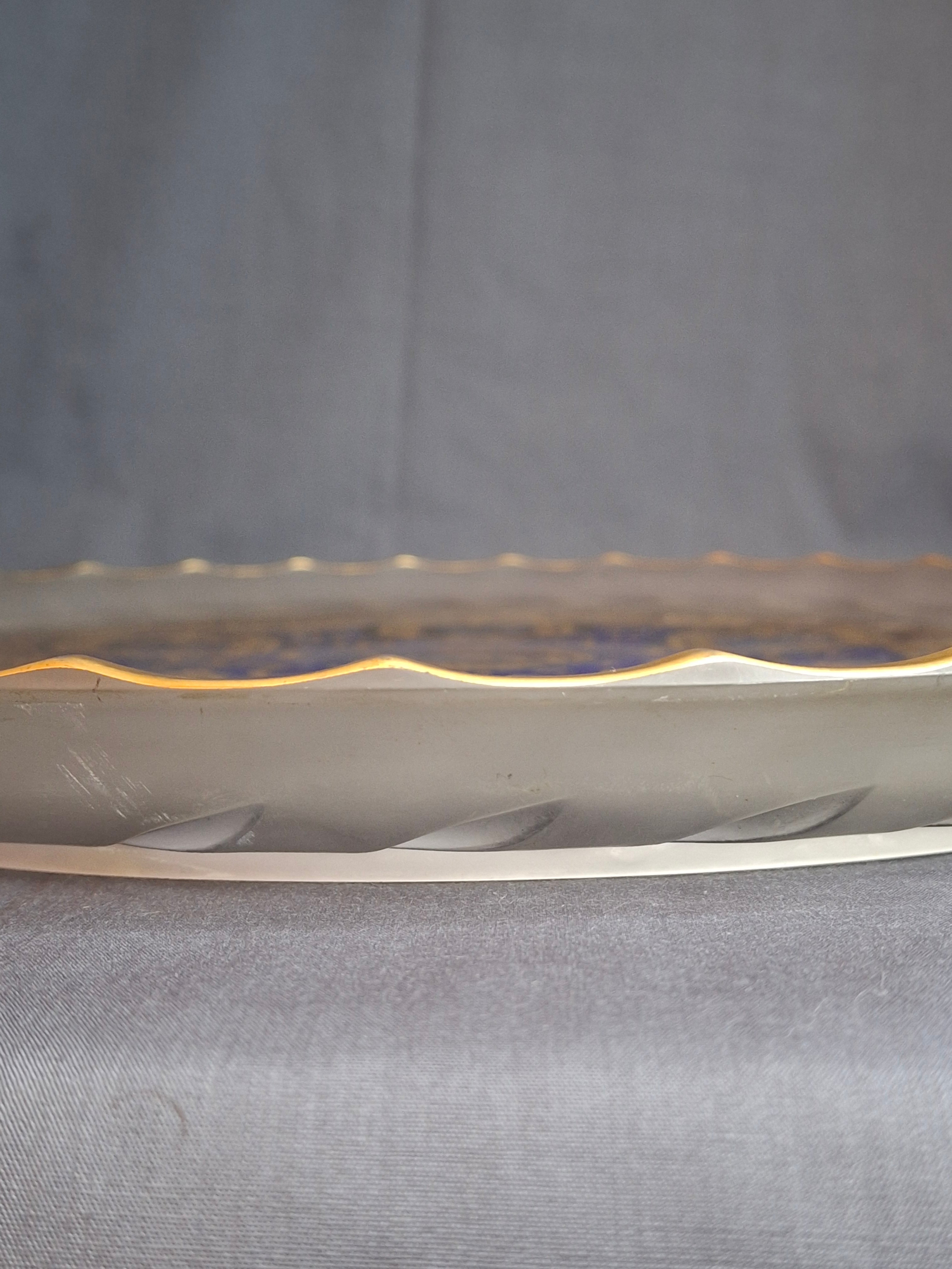 Vintage A. Barton Creation 24K Gold & Cobalt Blue Glass Seder Plate - 13.25"