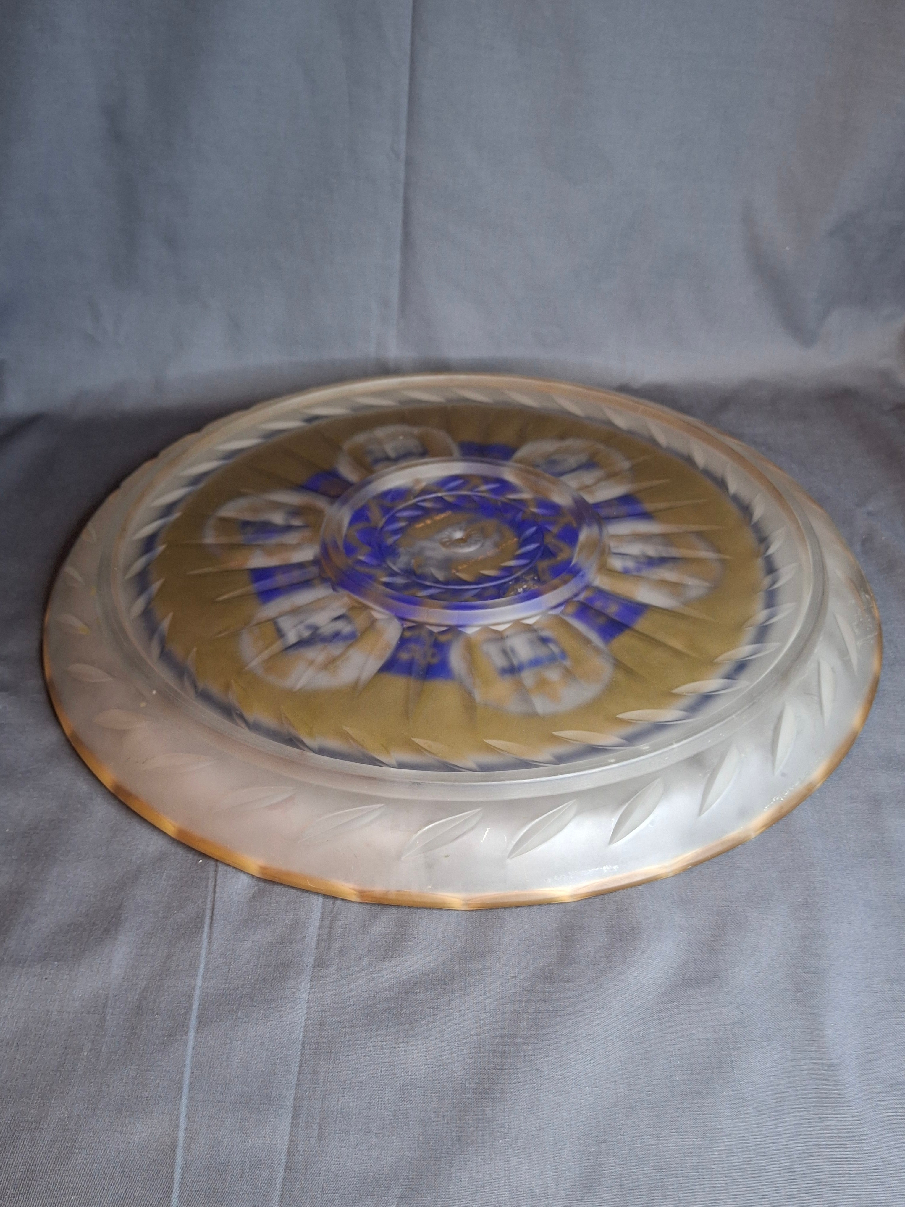 Vintage A. Barton Creation 24K Gold & Cobalt Blue Glass Seder Plate - 13.25"