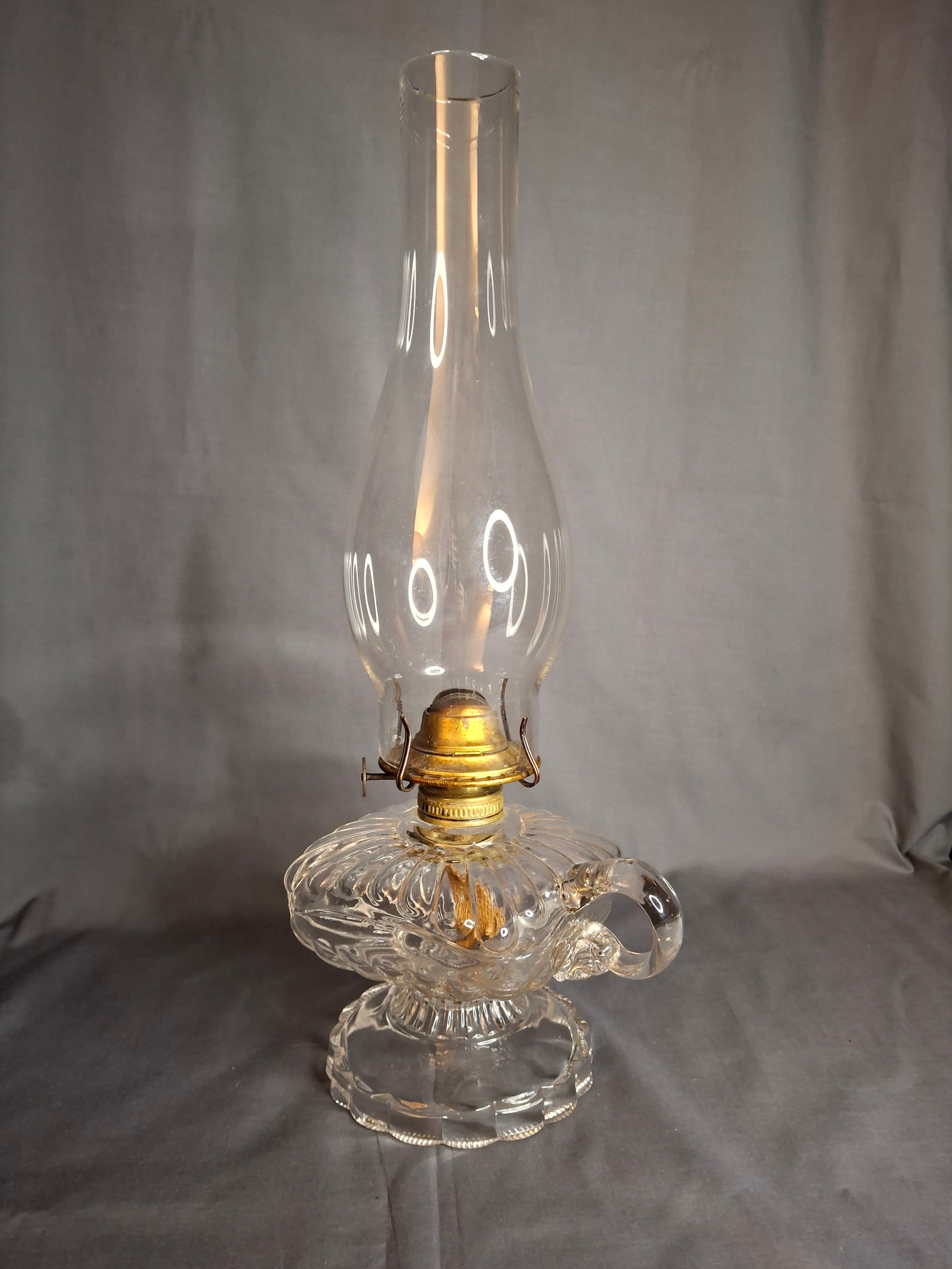 Antique EAPG Clear Beaded Swirl Kerosene Finger Lamp Eagle Burner Duncan No 335