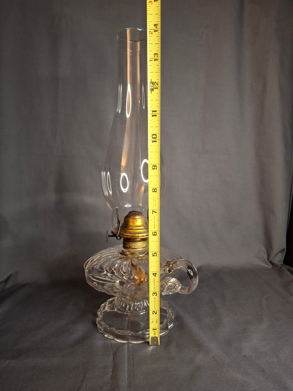 Antique EAPG Clear Beaded Swirl Kerosene Finger Lamp Eagle Burner Duncan No 335