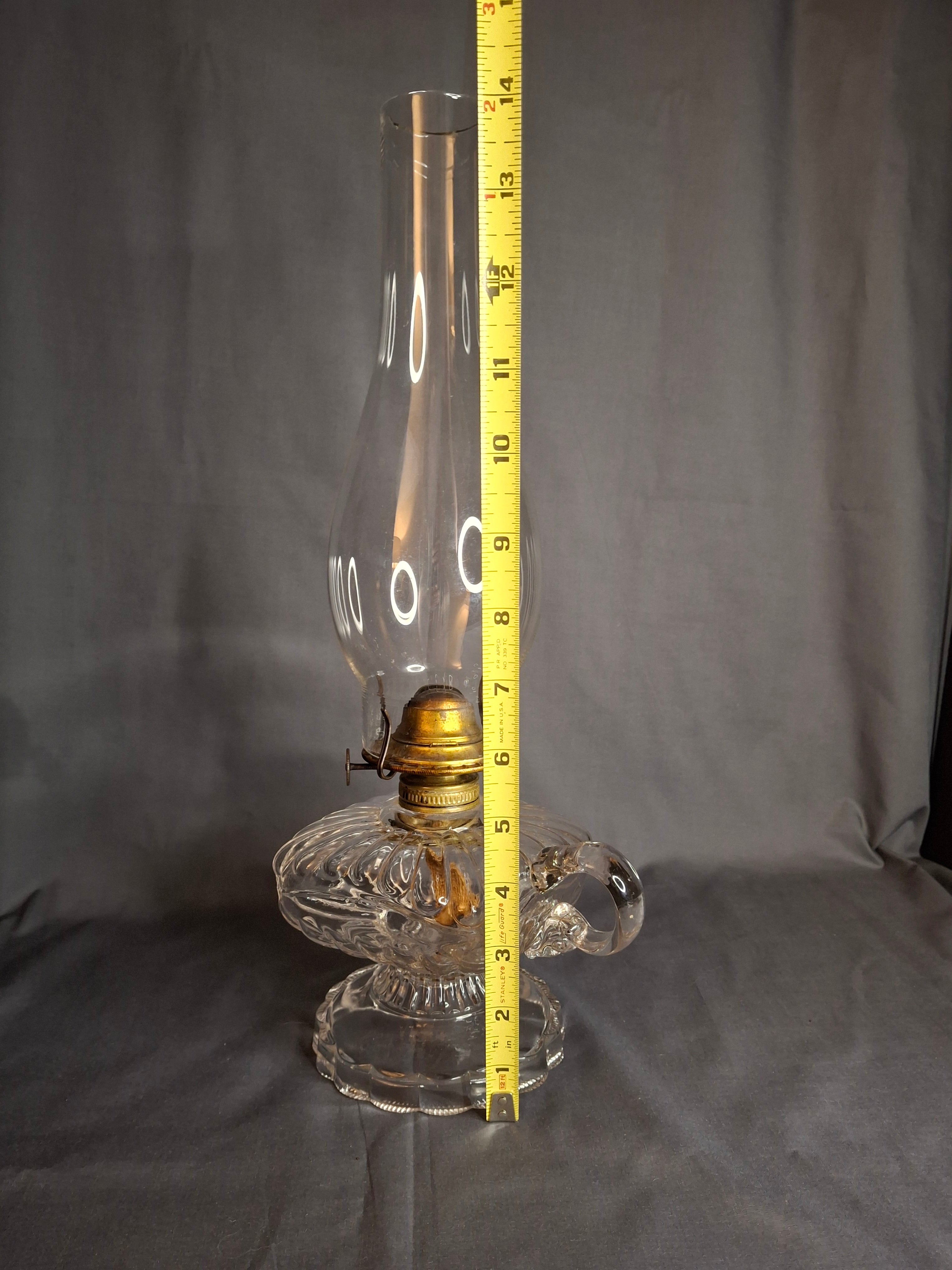 Antique EAPG Clear Beaded Swirl Kerosene Finger Lamp Eagle Burner Duncan No 335