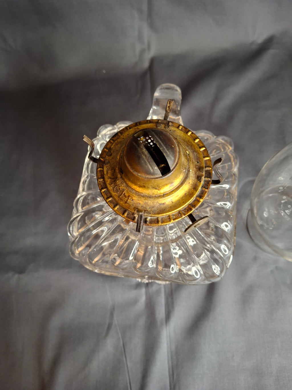 Antique EAPG Clear Beaded Swirl Kerosene Finger Lamp Eagle Burner Duncan No 335
