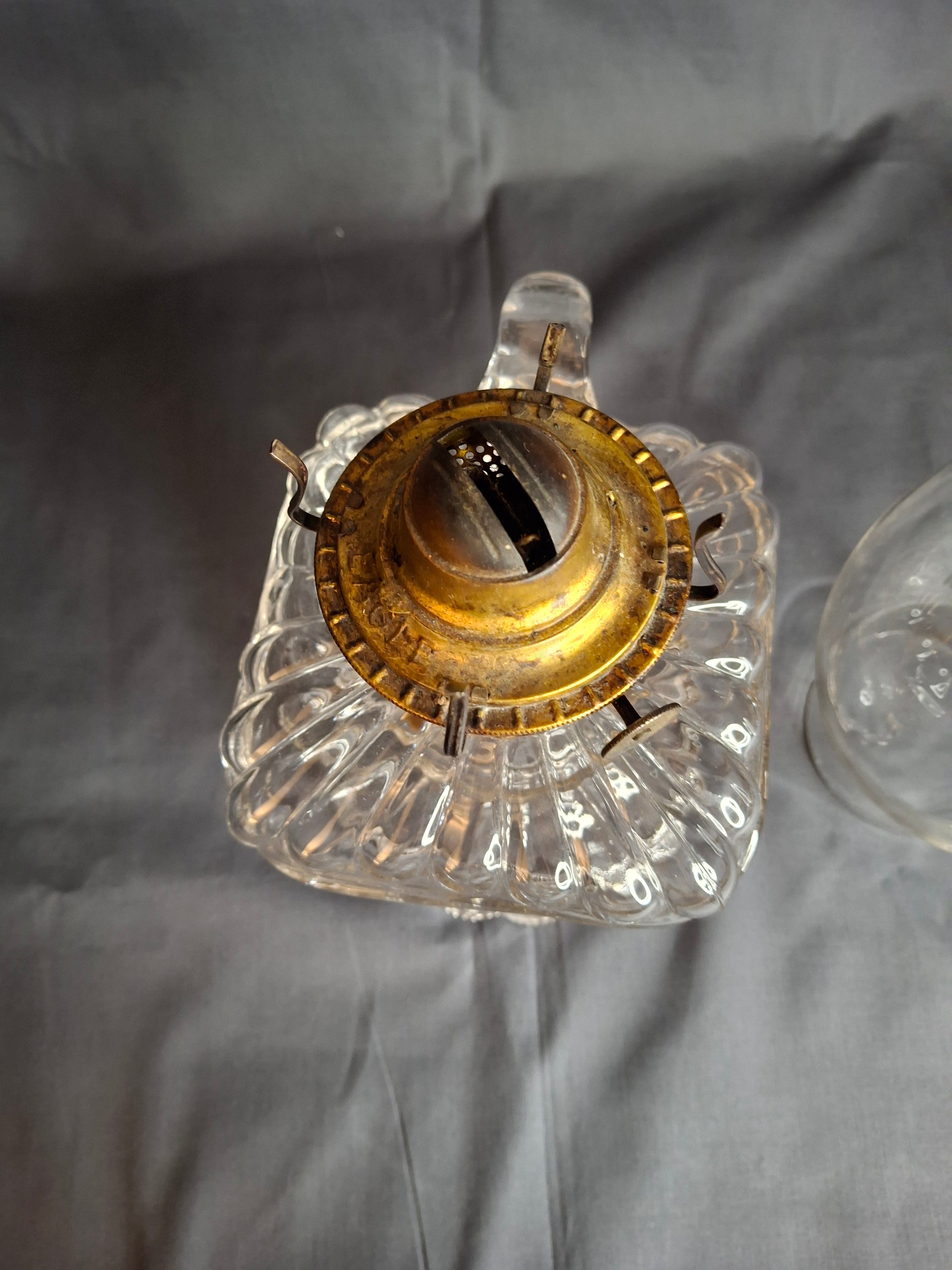 Antique EAPG Clear Beaded Swirl Kerosene Finger Lamp Eagle Burner Duncan No 335