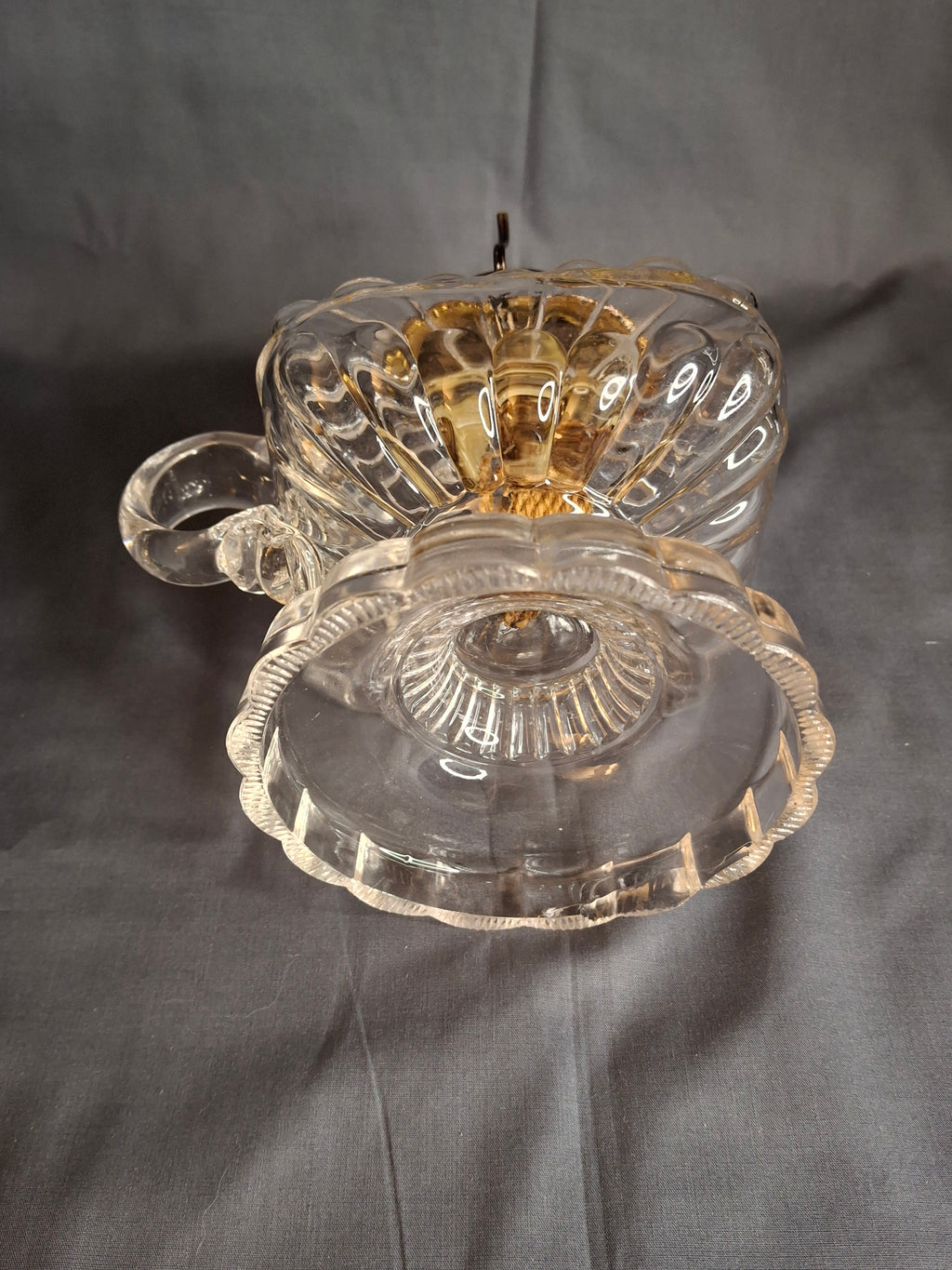 Antique EAPG Clear Beaded Swirl Kerosene Finger Lamp Eagle Burner Duncan No 335