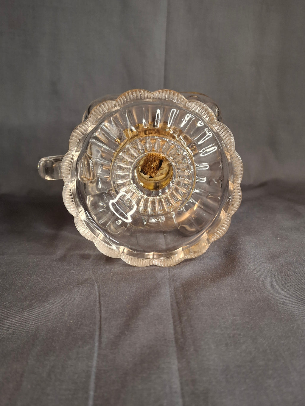 Antique EAPG Clear Beaded Swirl Kerosene Finger Lamp Eagle Burner Duncan No 335