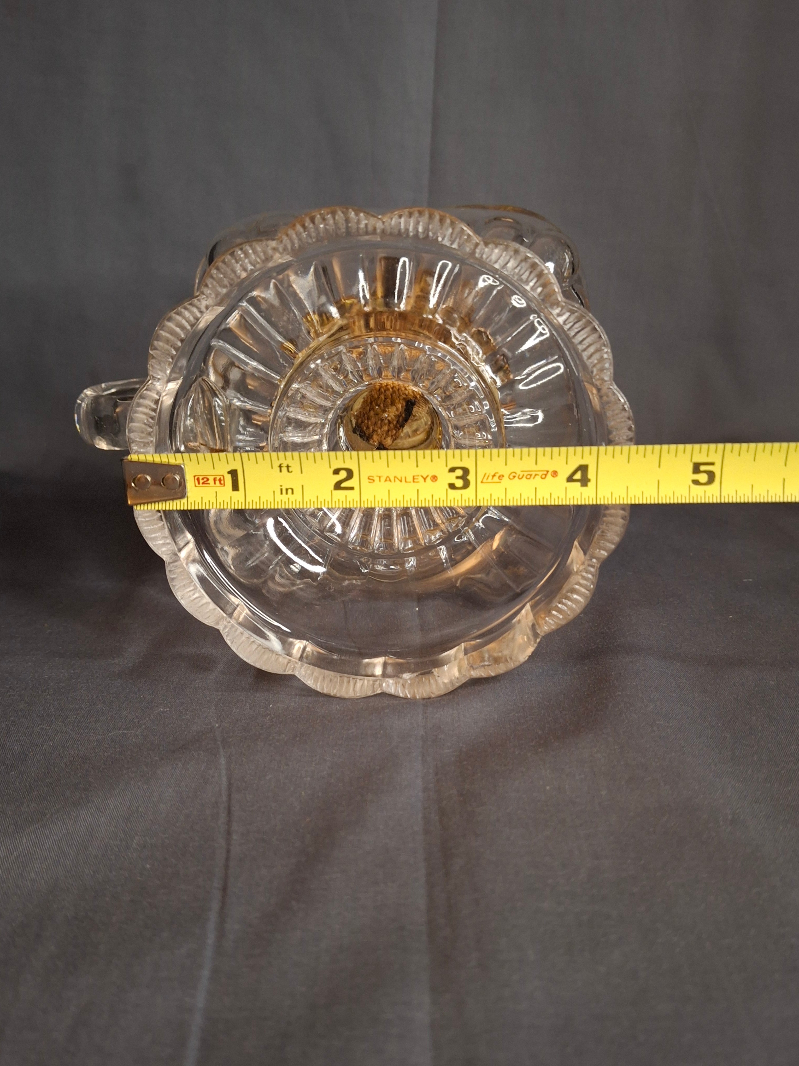 Antique EAPG Clear Beaded Swirl Kerosene Finger Lamp Eagle Burner Duncan No 335