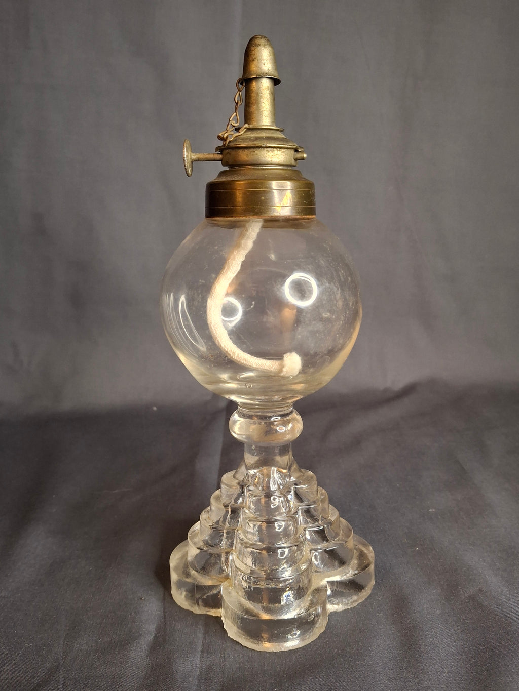 Antique EAPG Heart Pattern Miniature Oil Lamp Whale Oil Kerosene Font 19th Century