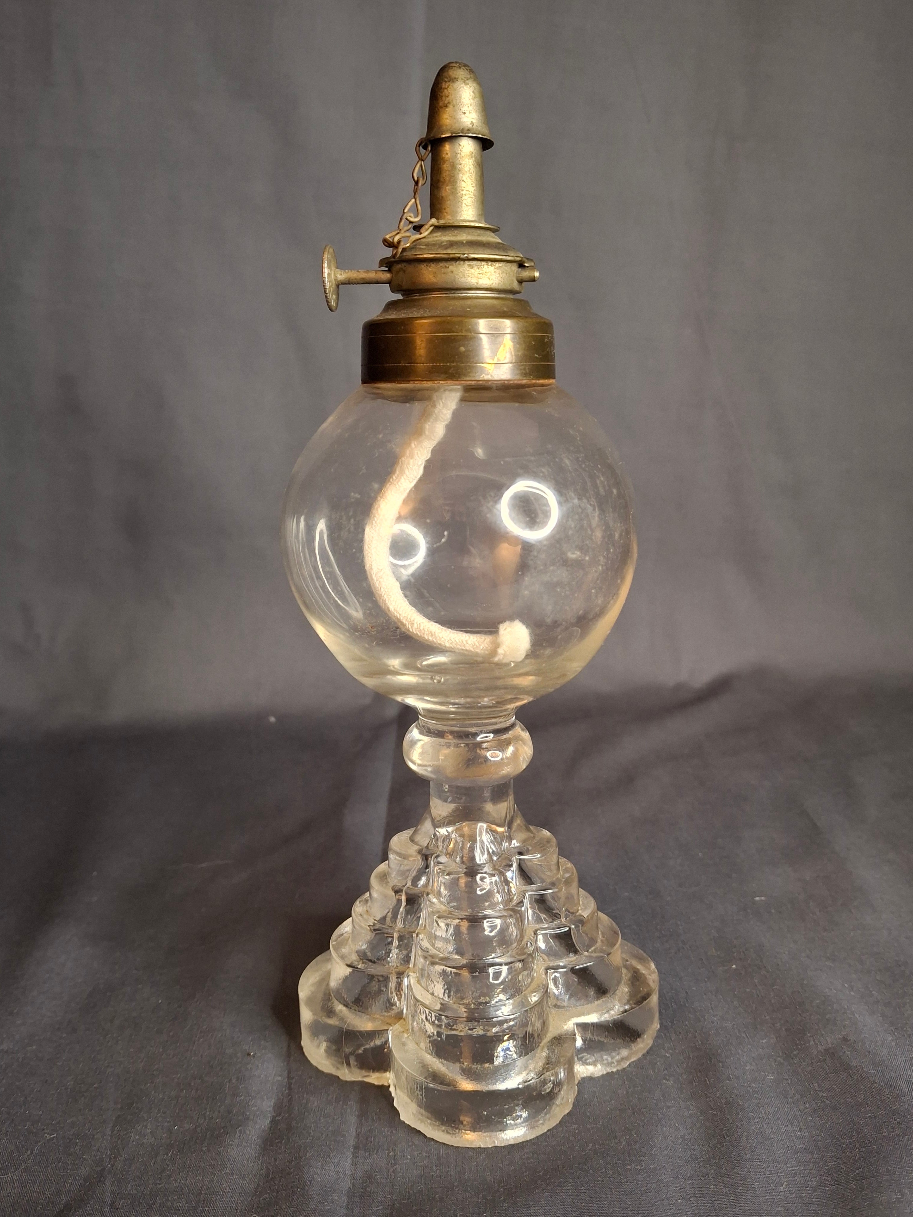 Antique EAPG Heart Pattern Miniature Oil Lamp Whale Oil Kerosene Font 19th Century