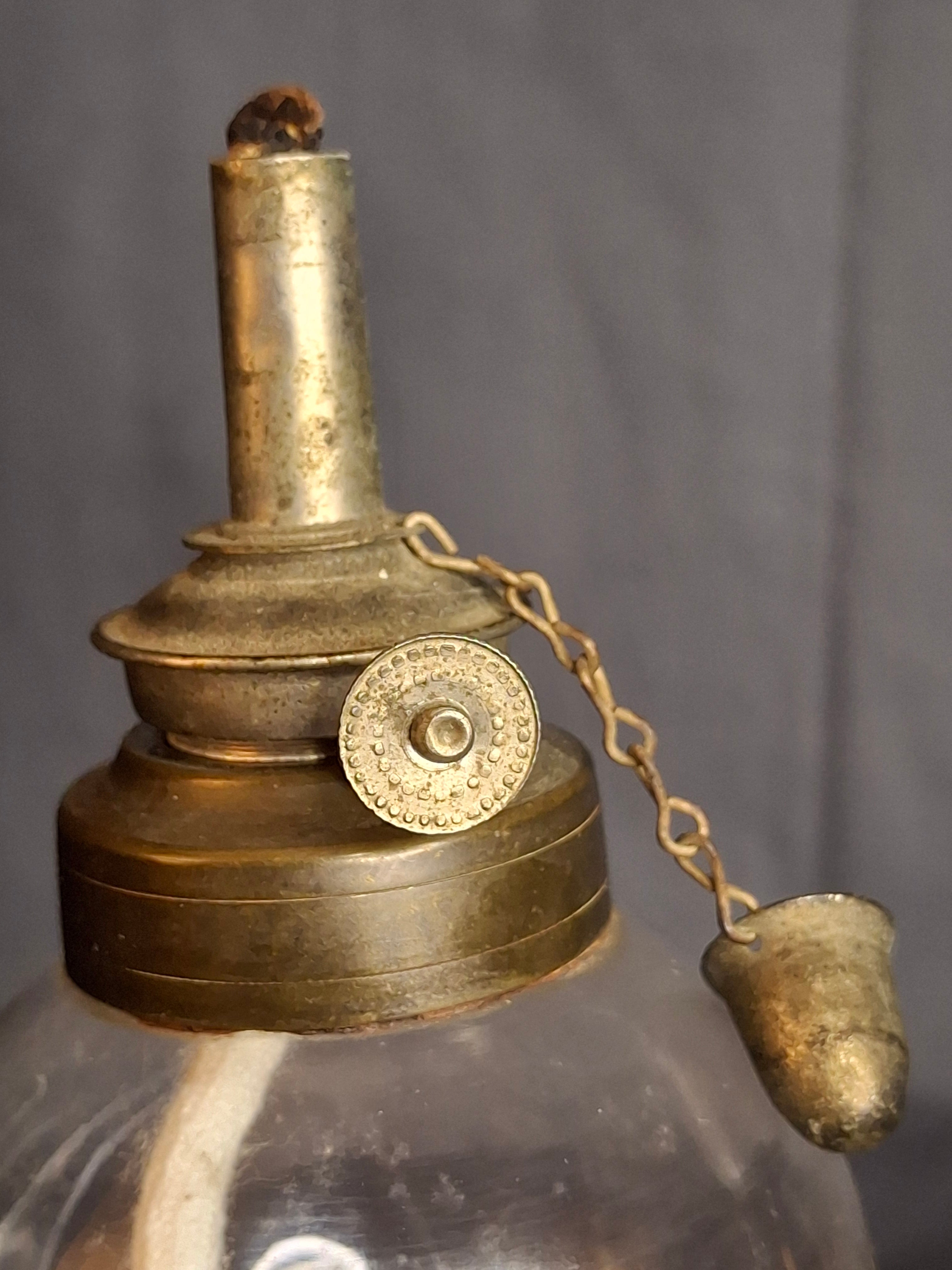 Antique EAPG Heart Pattern Miniature Oil Lamp Whale Oil Kerosene Font 19th Century