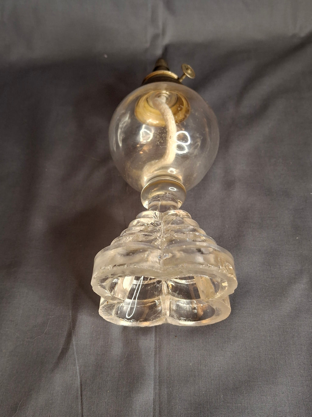 Antique EAPG Heart Pattern Miniature Oil Lamp Whale Oil Kerosene Font 19th Century